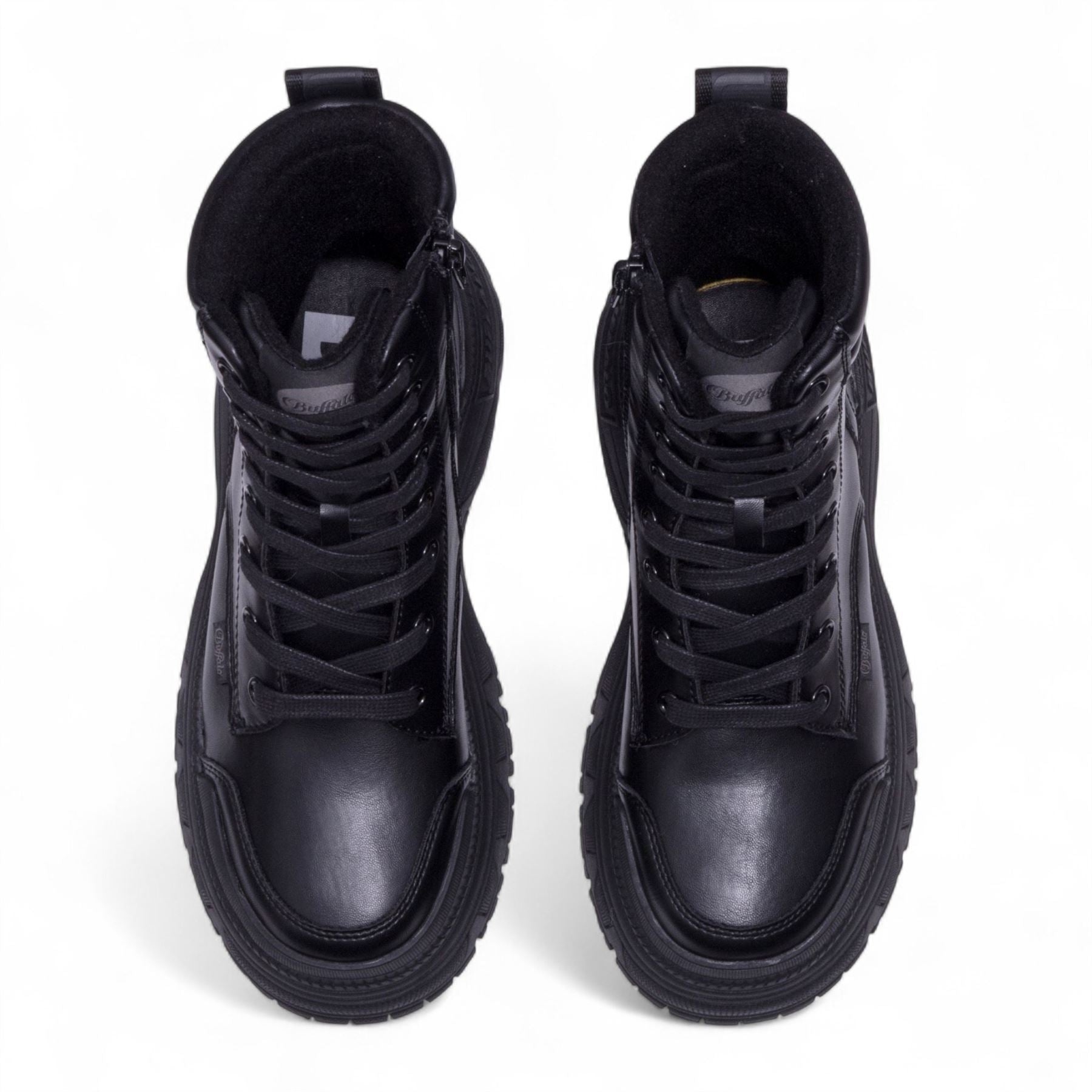 Buffalo Womens Black Chunky Platform Lace Up Mid High Combat Boots - Fusion
