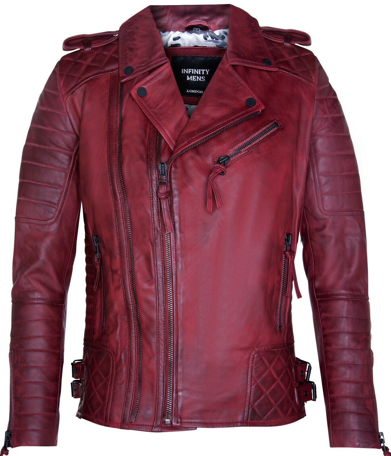 Mens Double Zip Leather Biker Jacket-Sandbach