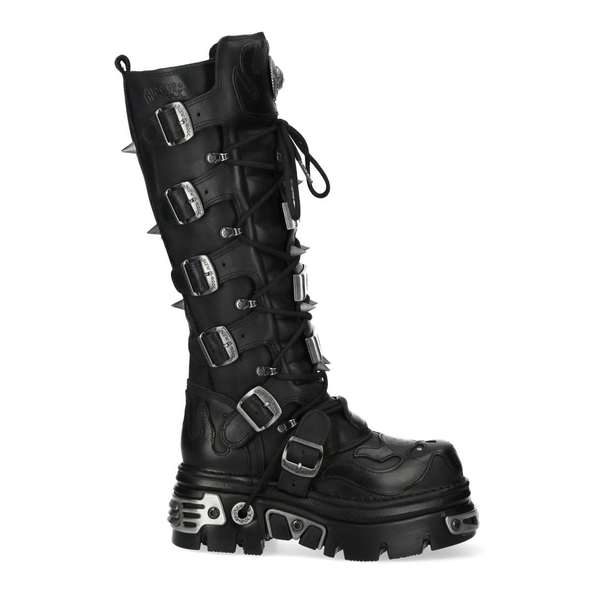 New Rock M-161-C10 Knee High Black Leather Spiked Gothic Boots