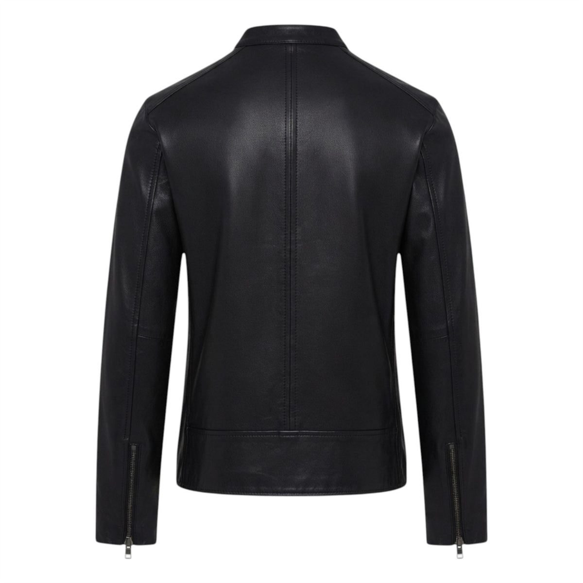 Mens Leather Stand Collar Cafe Racer Biker Jacket - E184