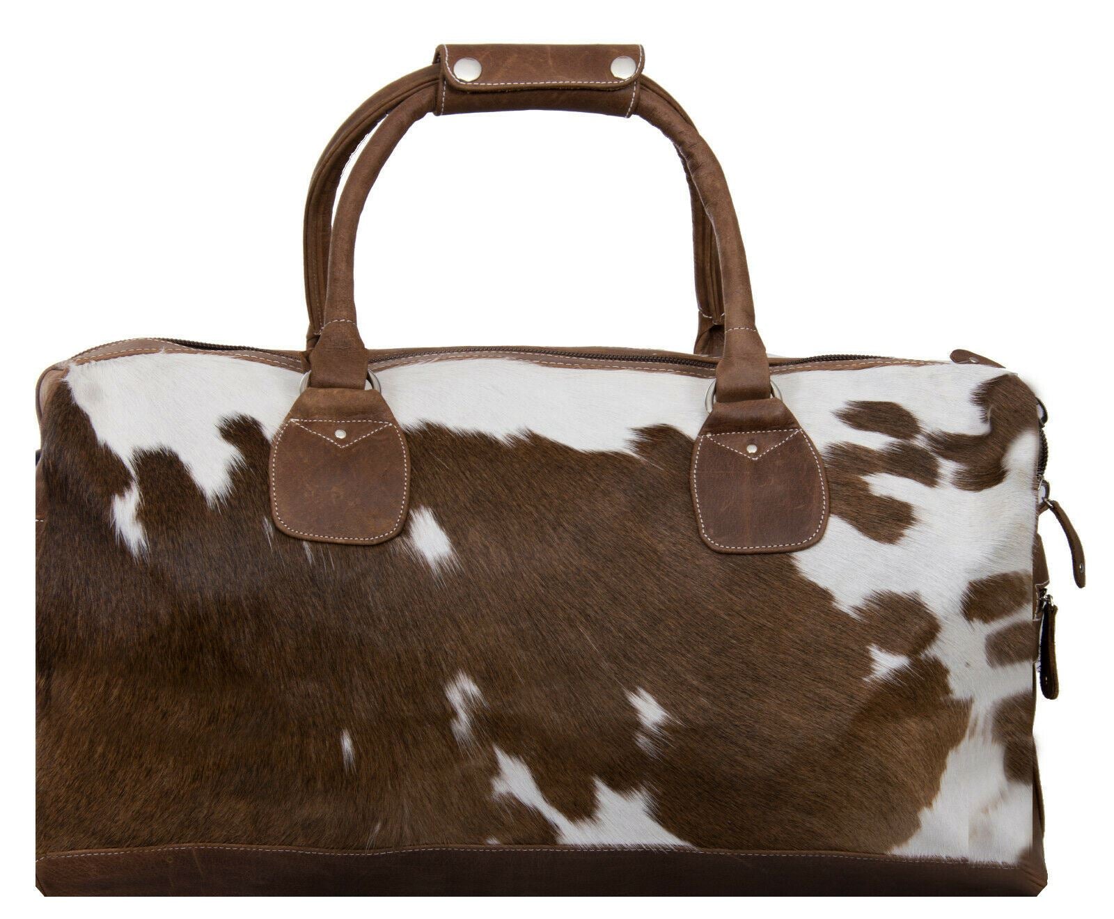 Deluxe Leather Holdall Bag Genuine Cowhide & Cow Fur Weekend Duffel Travel