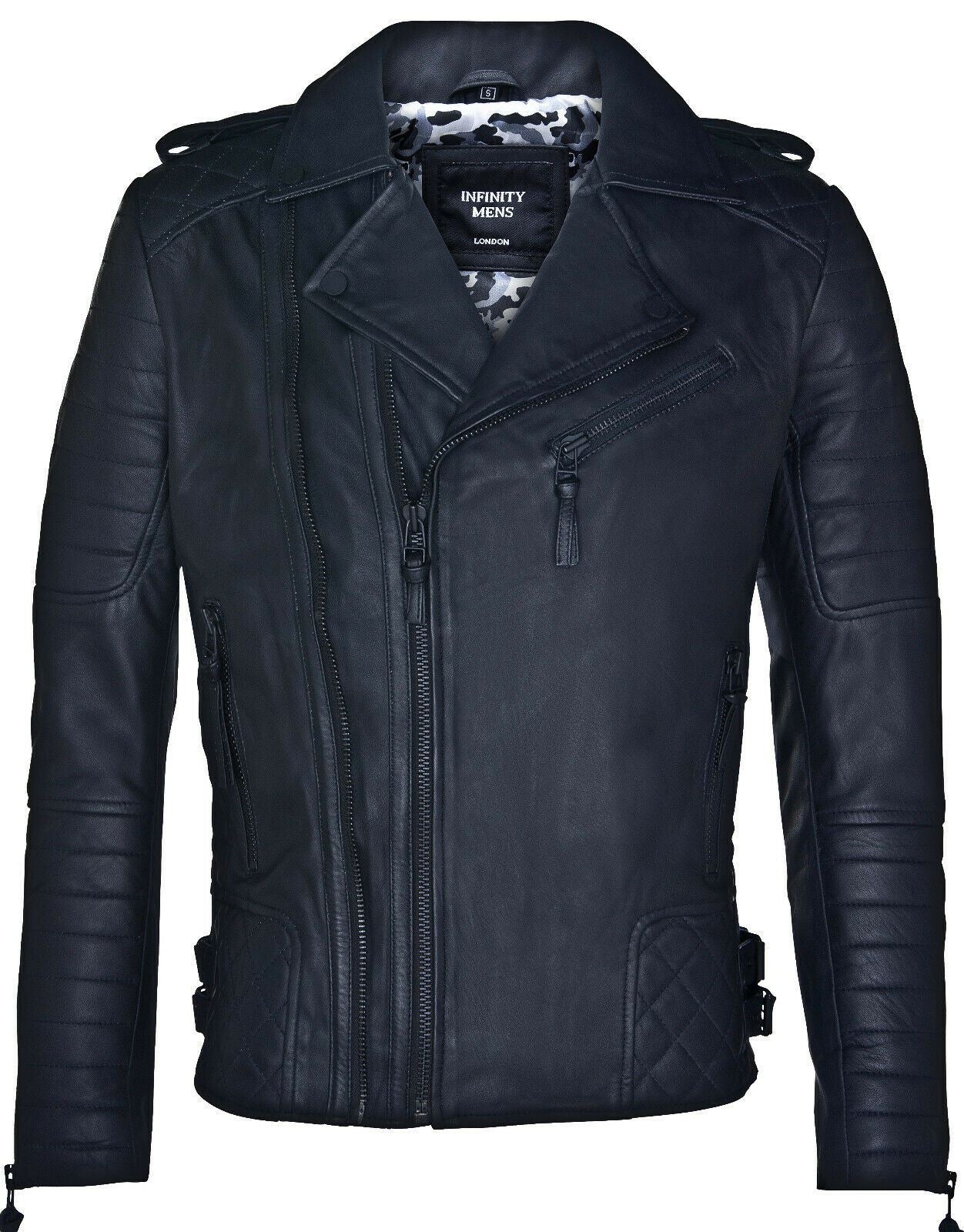 Mens Double Zip Leather Biker Jacket-Sandbach
