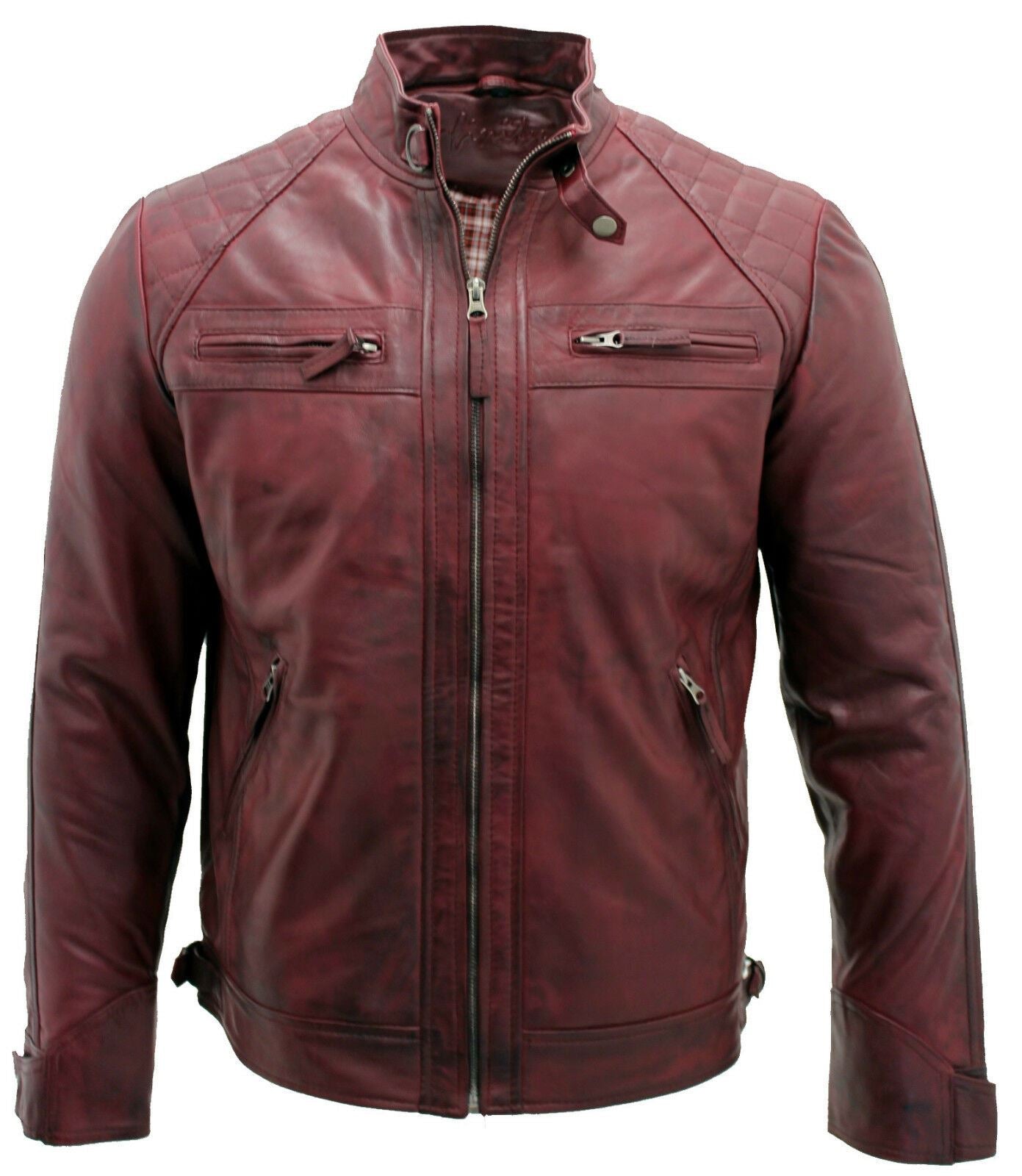 Men Classic Leather Quilted Biker Jacket-Silsden
