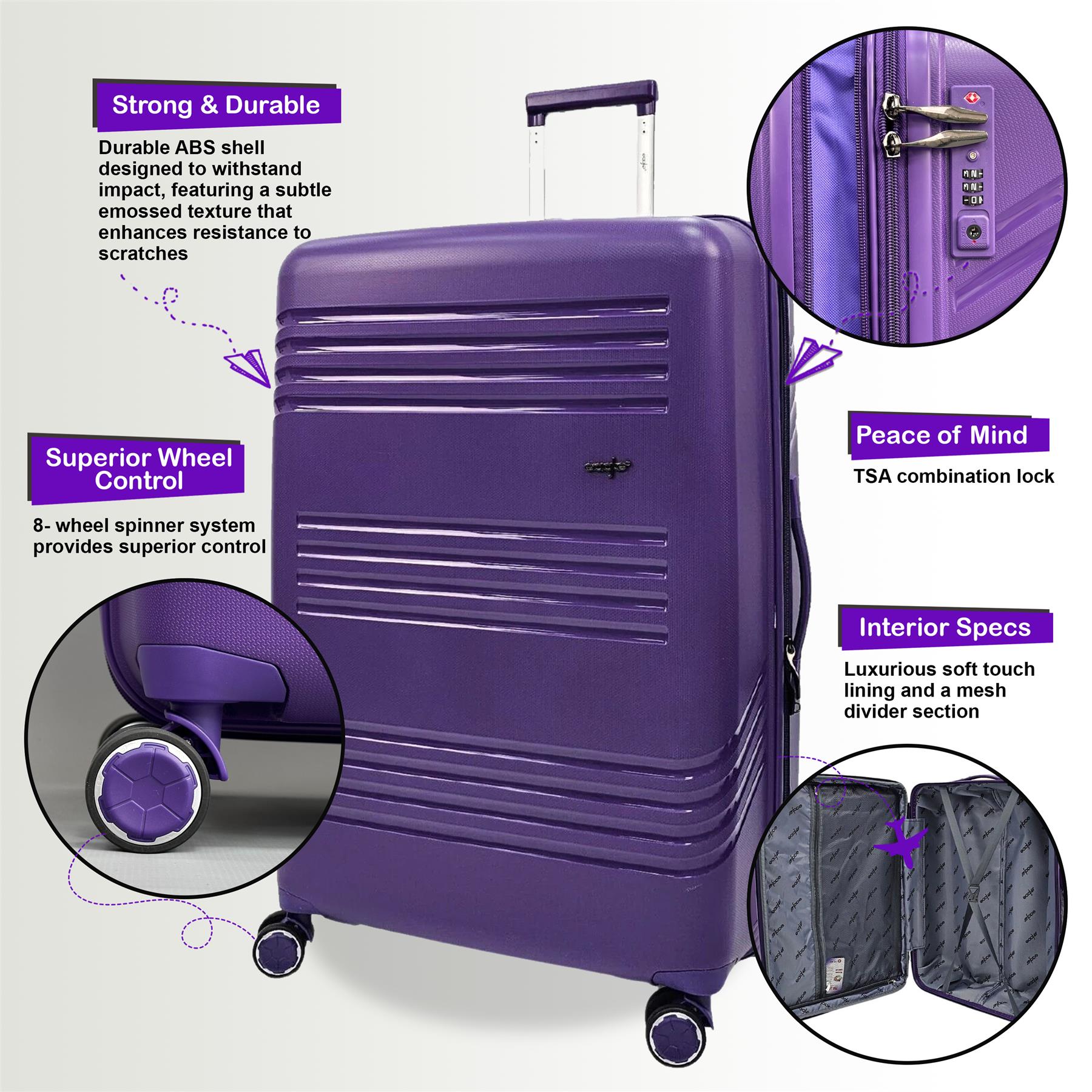 Hard Shell 4 Wheel TSA Suitcase Luggage Set