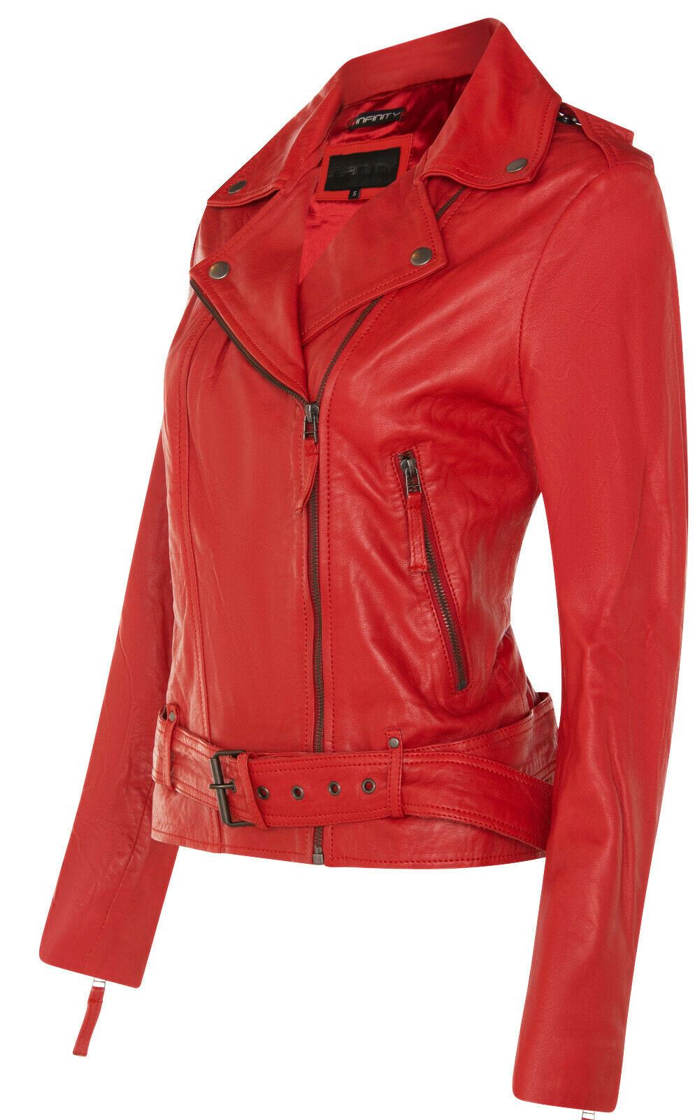 Womens Vintage Leather Biker Jacket-Malton - Upperclass Fashions