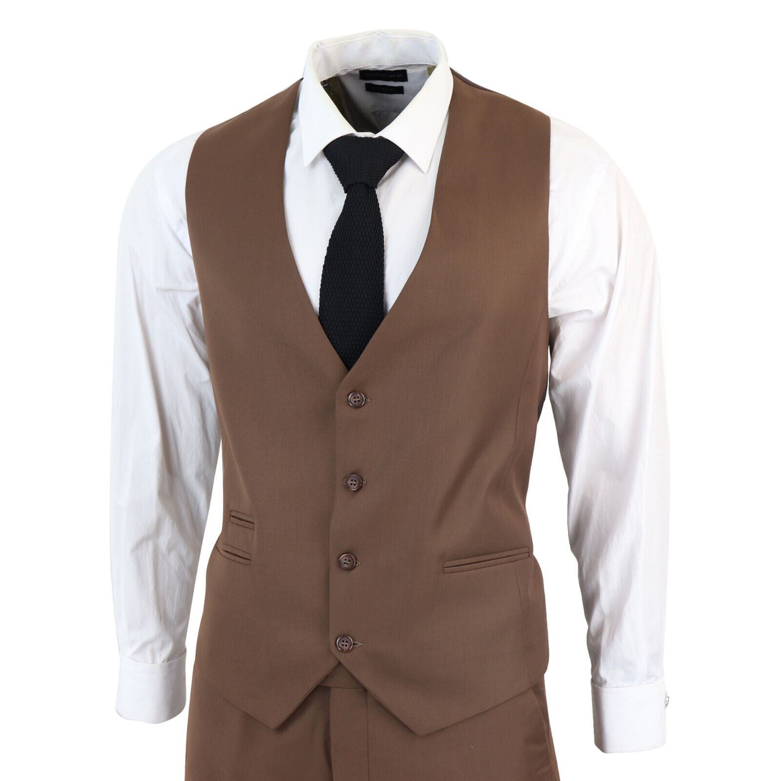 Mens IM1 Classic Plain Brown 3 Piece Suit