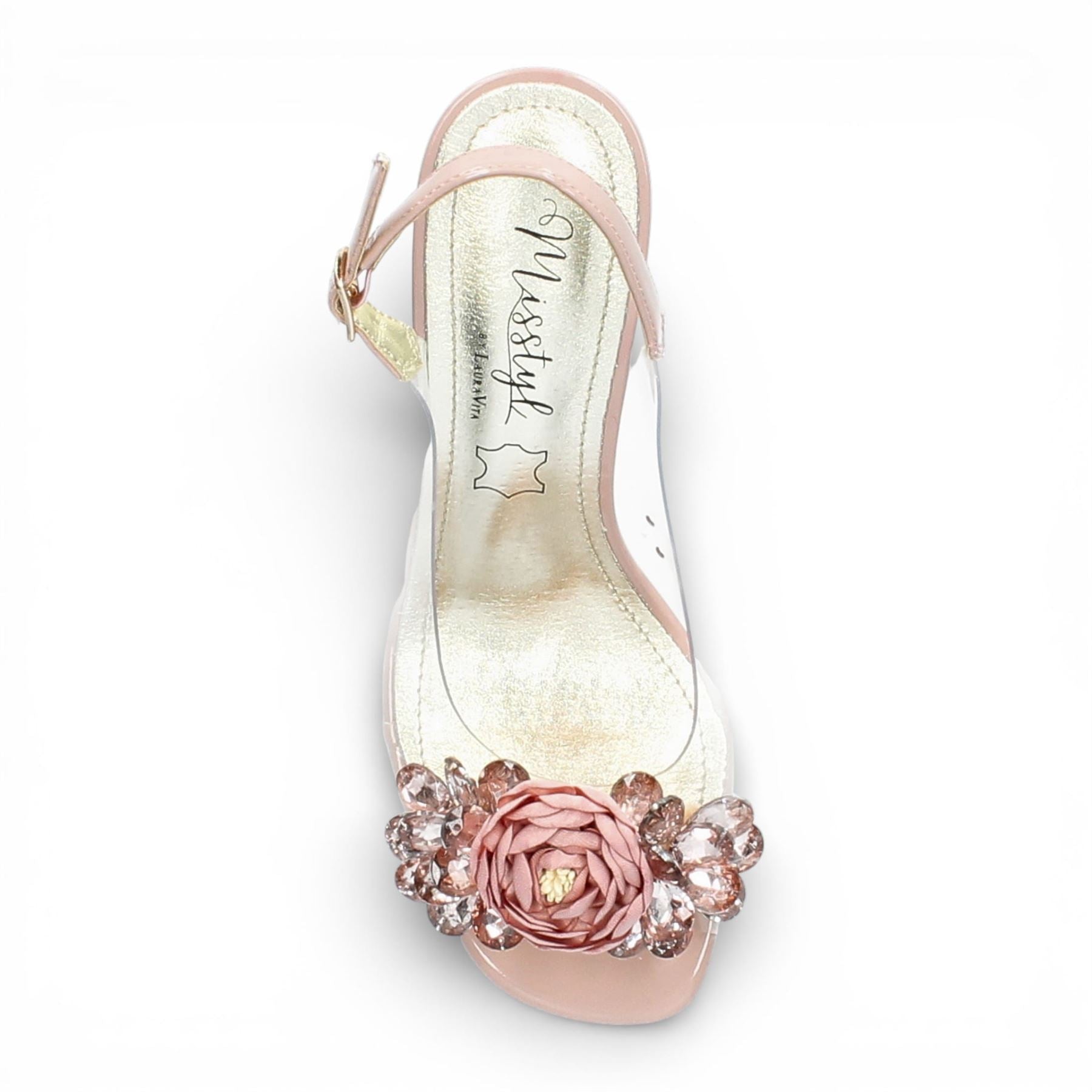 Laura Vita Women’s Mira 05 Clear Rose Pink Slip-On Cinderella Heel Sandals
