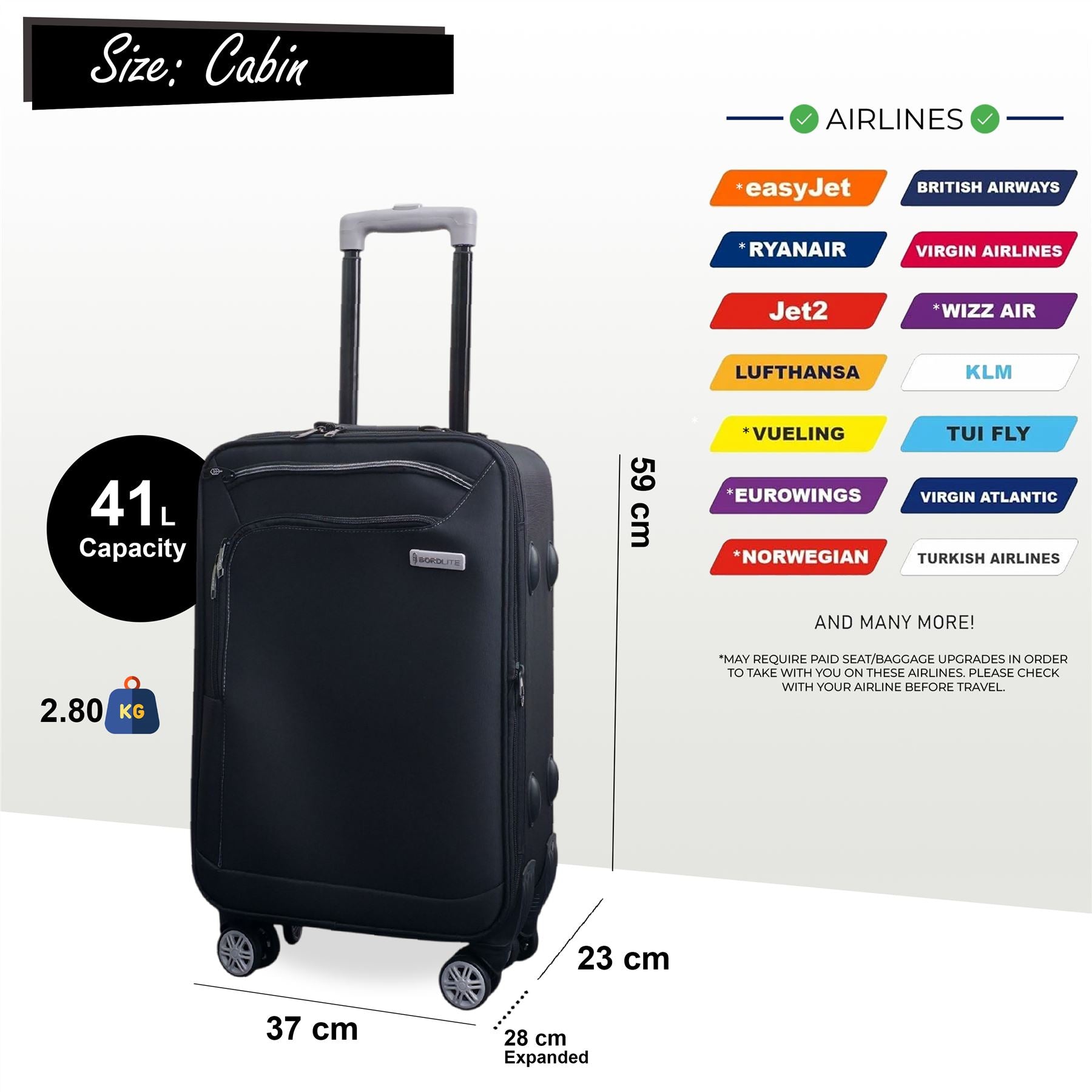 Handa Cabin Soft Shell Suitcase in Black