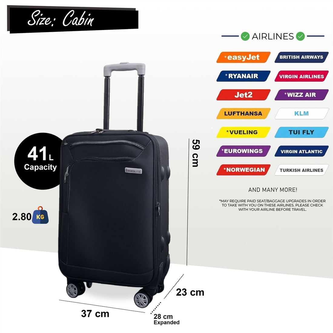 Handa Cabin Soft Shell Suitcase in Black