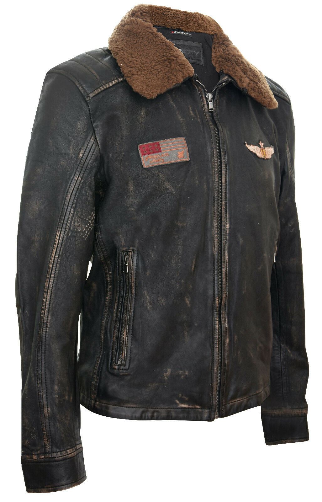 Mens Badged Leather Vintage Black Jacket-Chesham - Upperclass Fashions 
