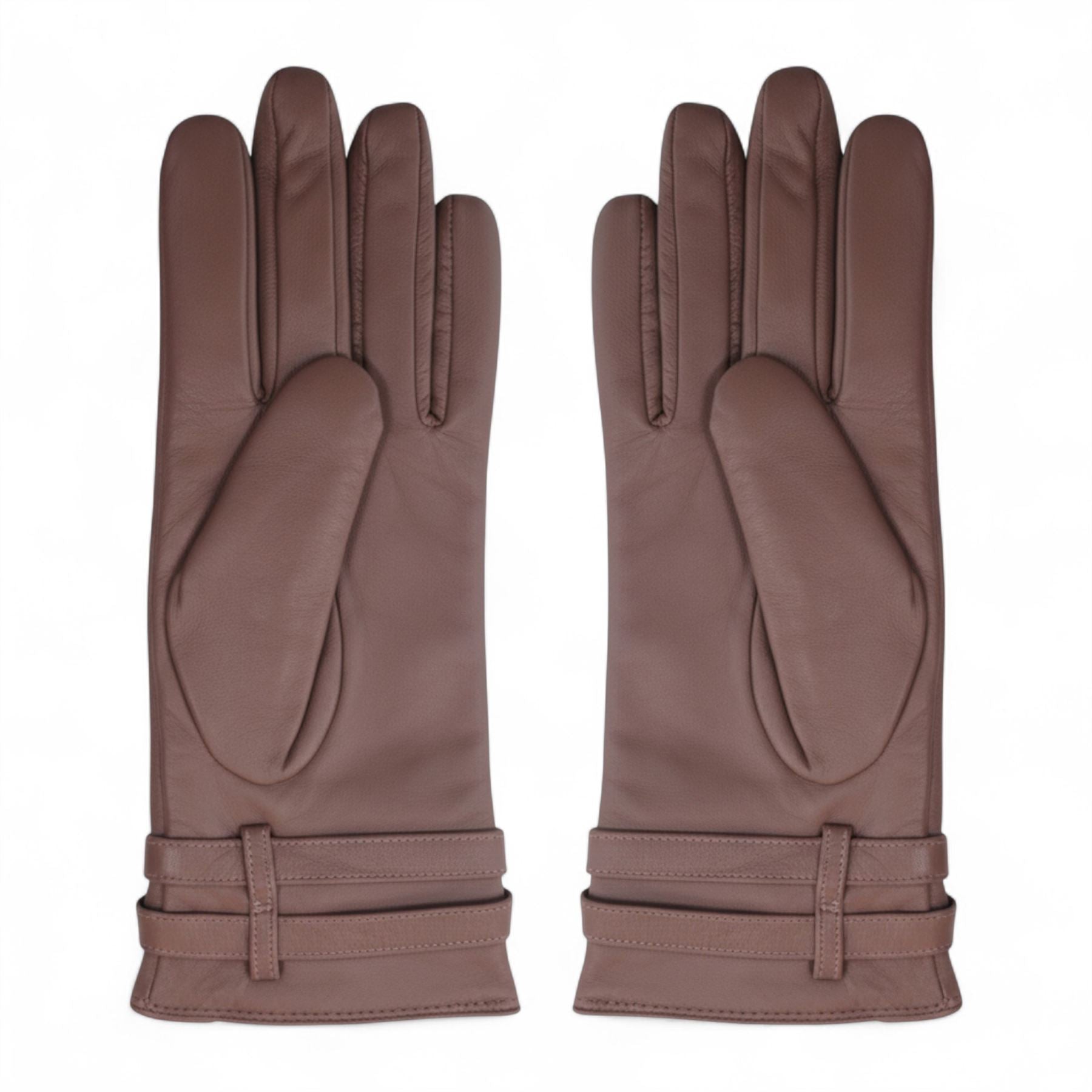 Womens Italian Leather Winter Buckle Soft Wool Lining Gloves - L-GLV-601