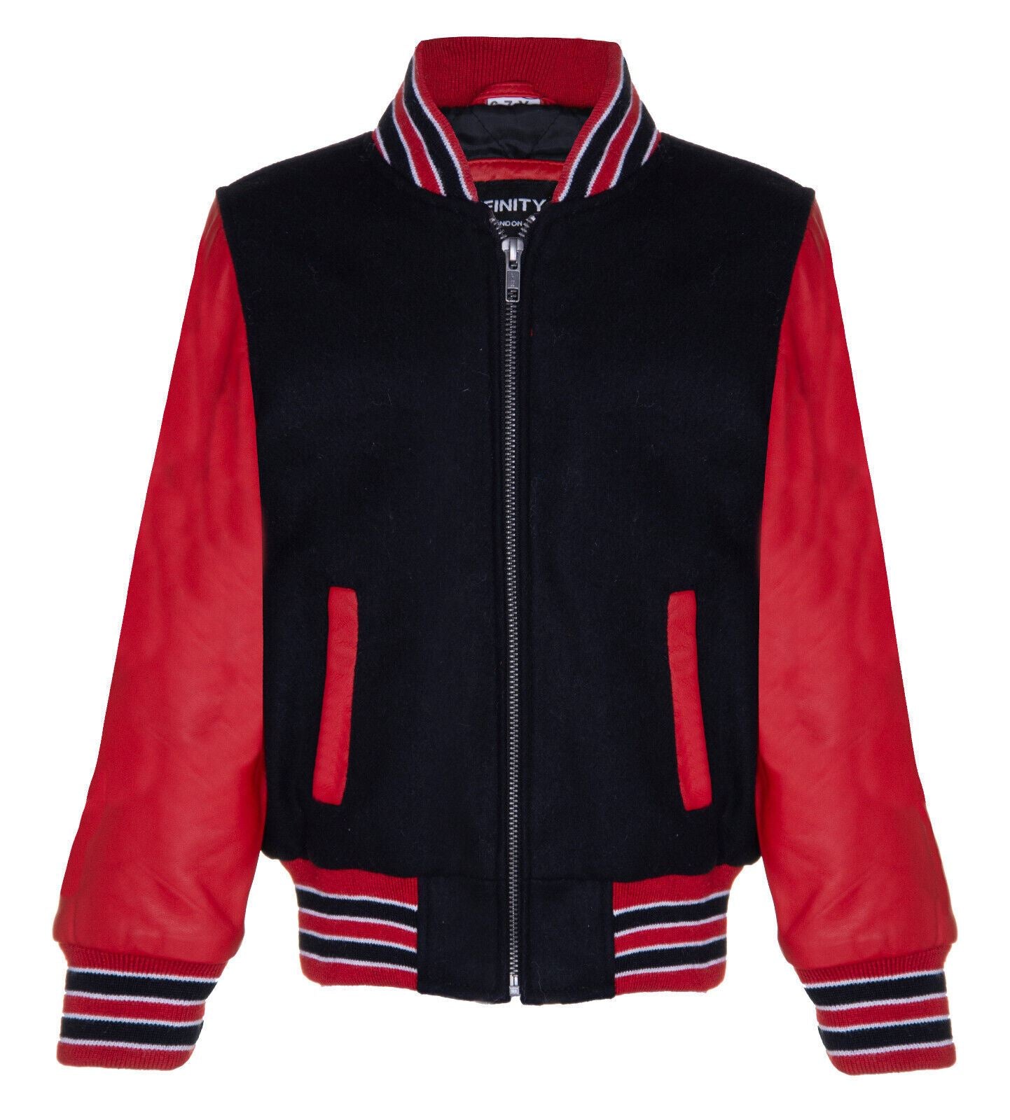 Kids Varsity Bomber Jacket with Real Leather Sleeves 3-13 yrs