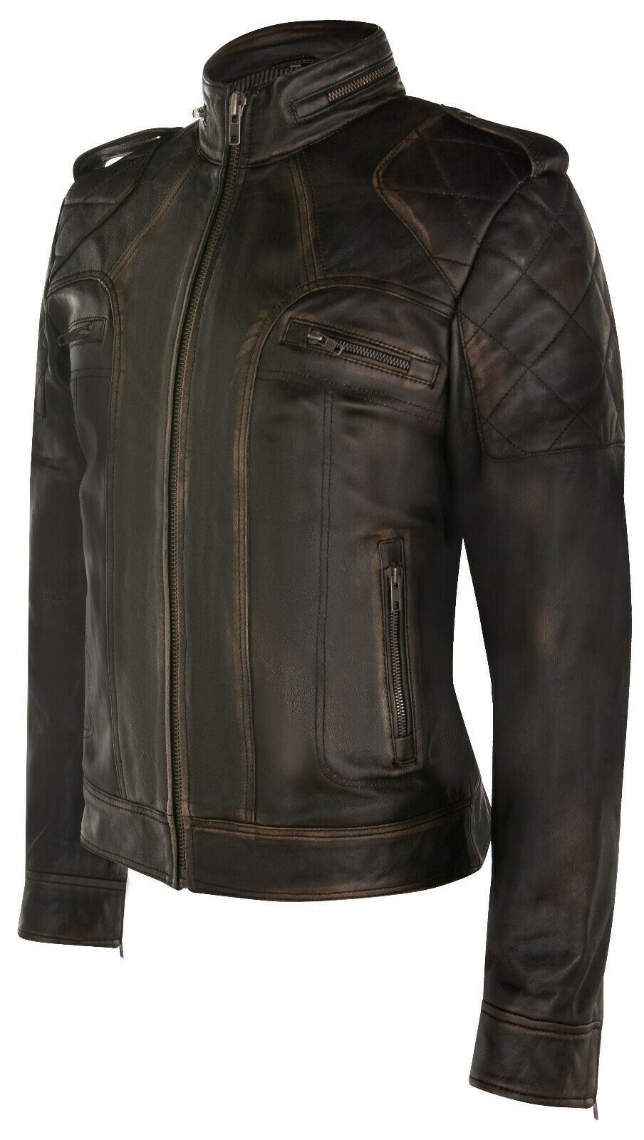 Mens Vintage Leather Biker Jacket-Sale - Upperclass Fashions 