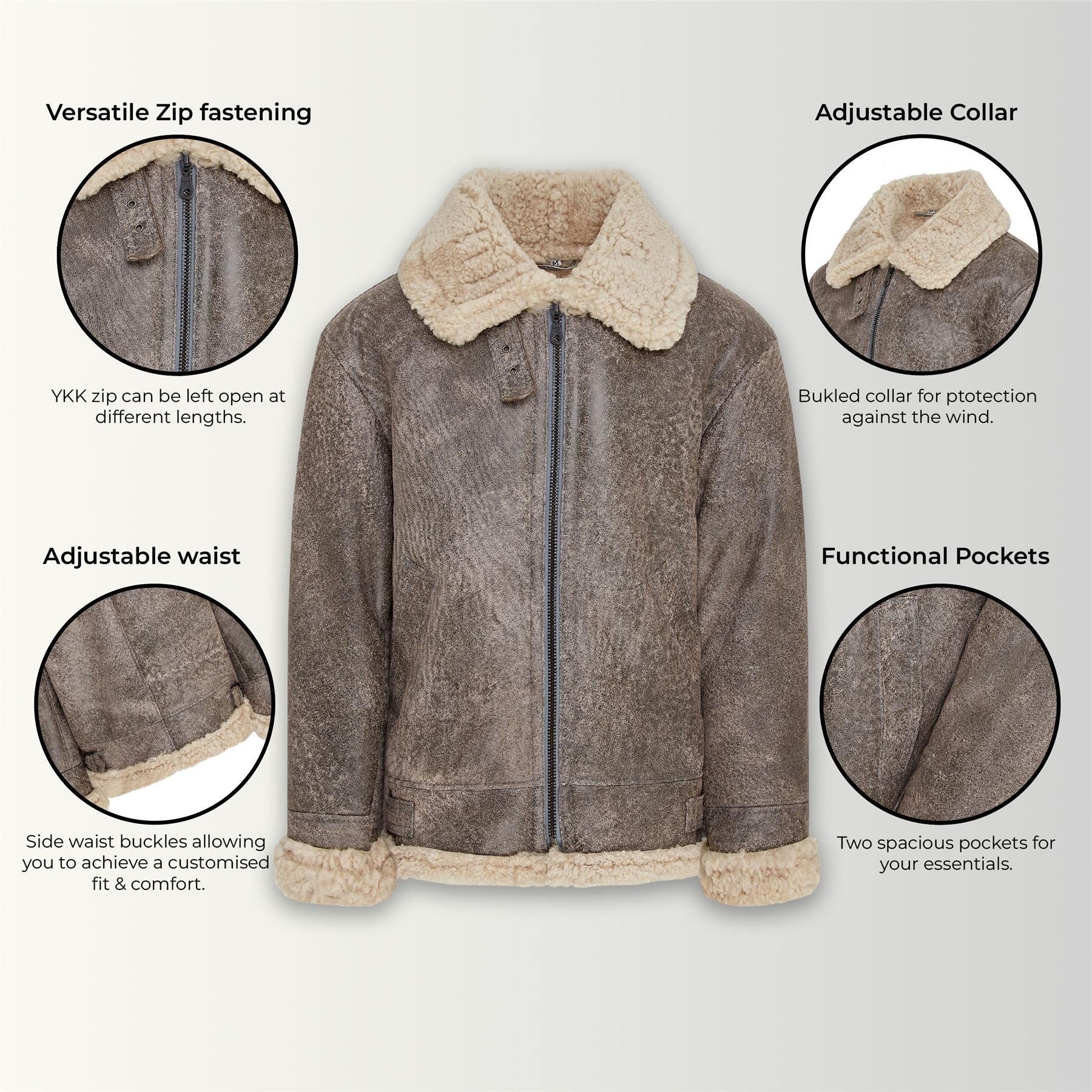 Mens Sheepskin Leather B3 Flying Aviator Aviator Jacket-Hessle