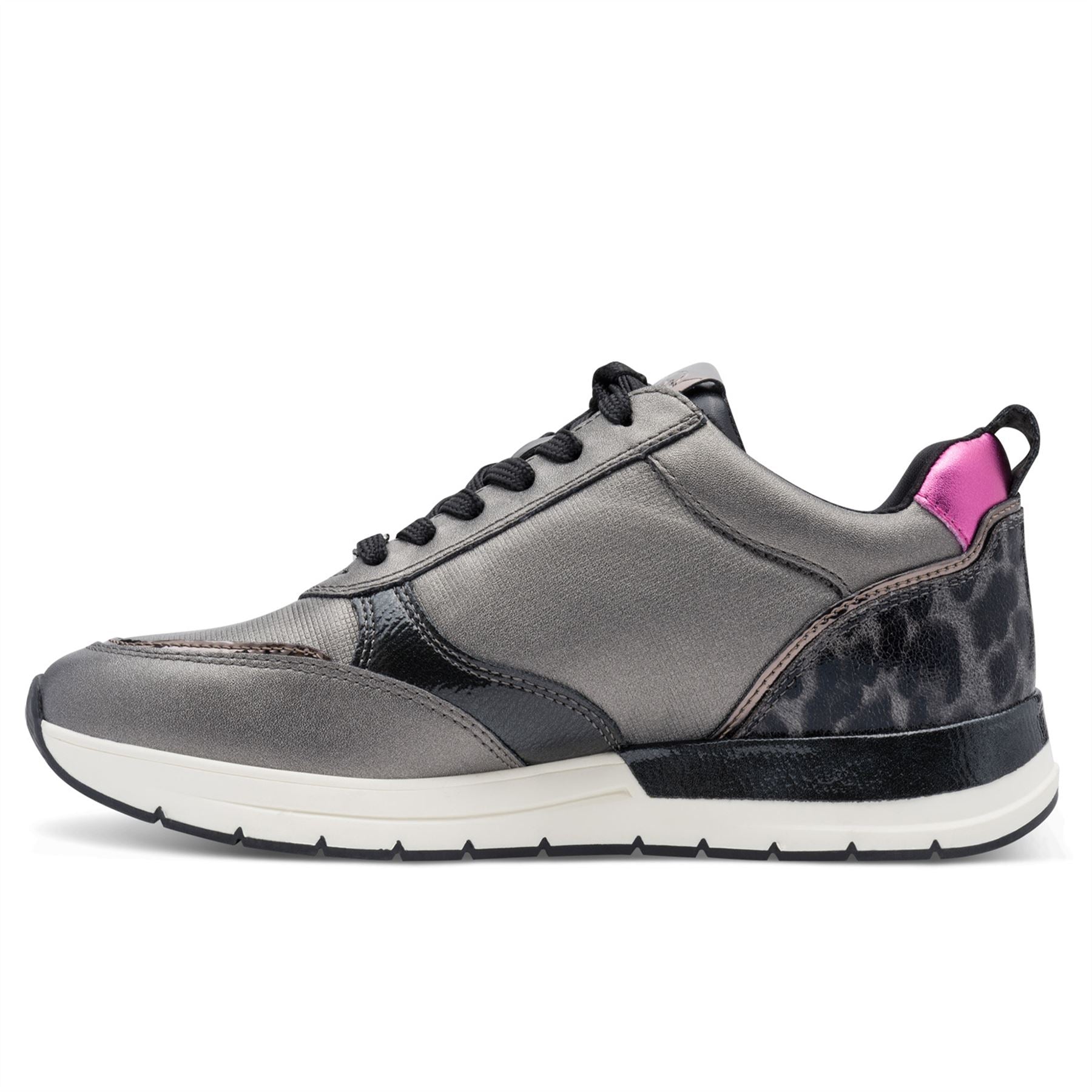 Tamaris Womens Pewter Silver Pink Fashion Lace-up Zipped Sneakers Trainers