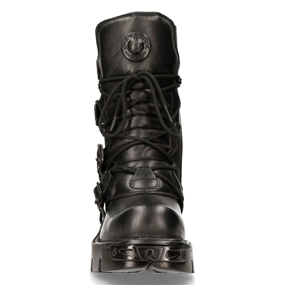 New Rock Black Leather Mid-Calf Boots-391-S18