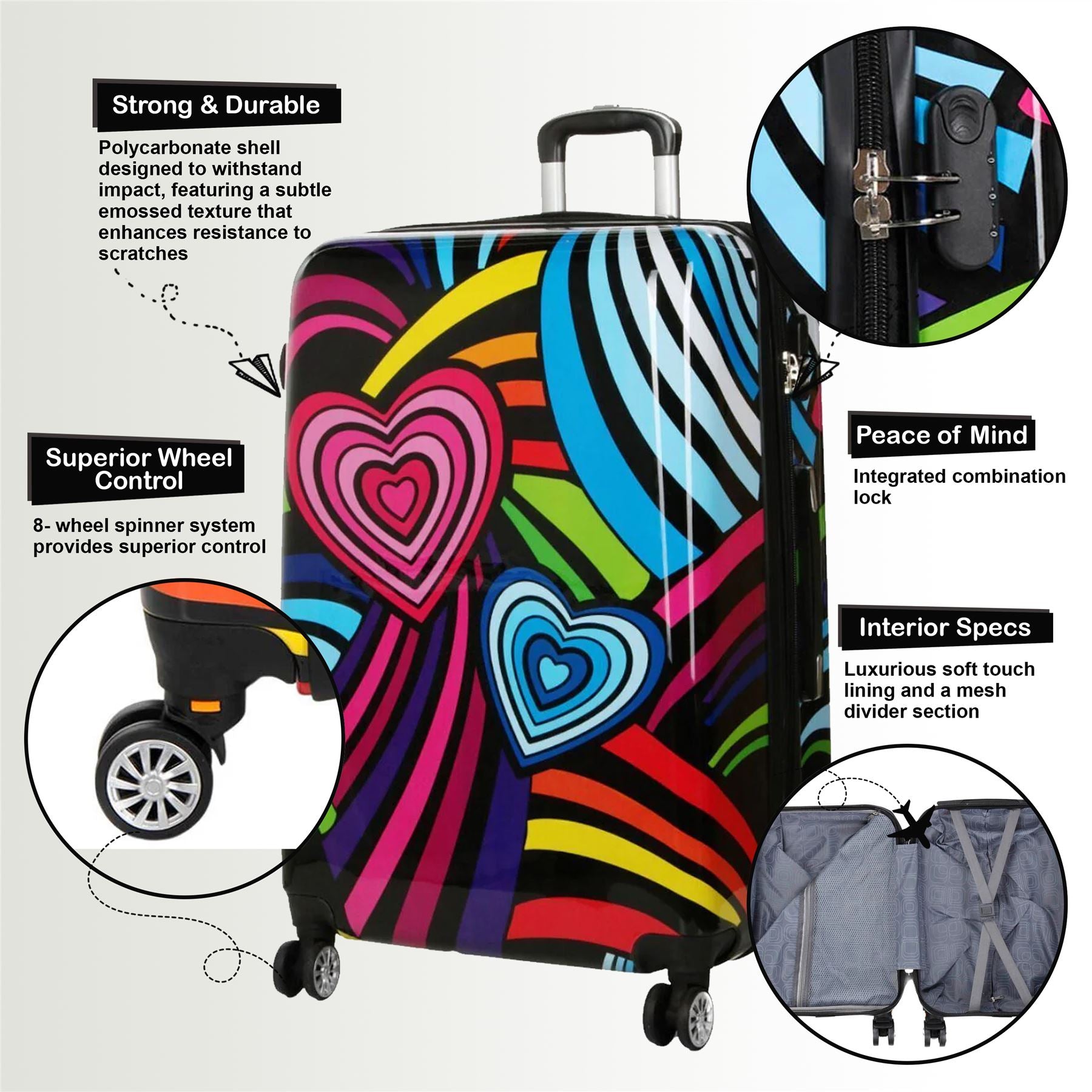 Brooks Set of 3 Hard Shell Suitcase in Hearts