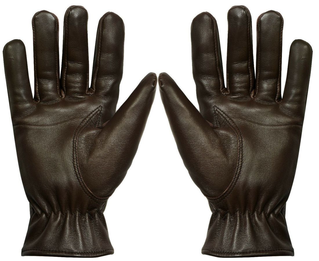 MENS BROWN CLASSIC REAL 100% LEATHER GLOVES THERMAL LINED DRIVING WINTER GIFT - Upperclass Fashions 