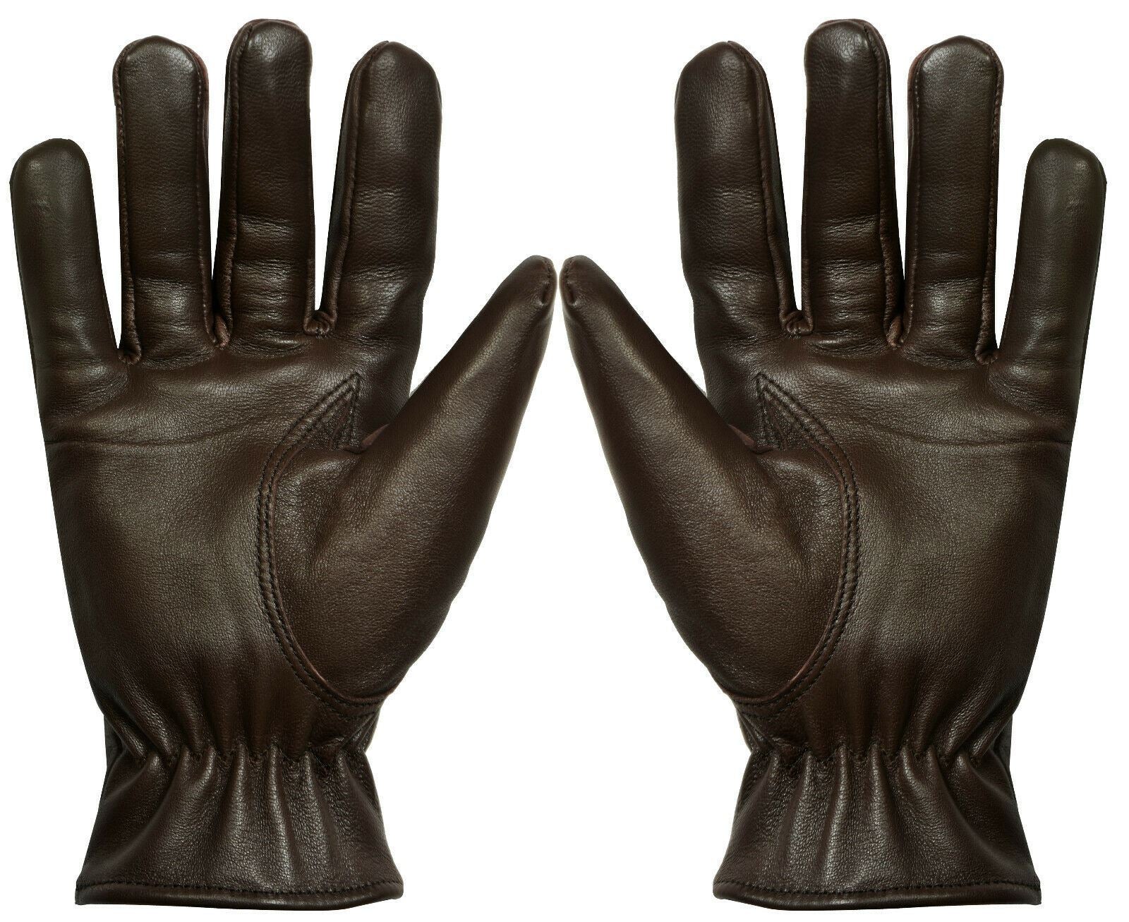 MENS BROWN CLASSIC REAL 100% LEATHER GLOVES THERMAL LINED DRIVING WINTER GIFT