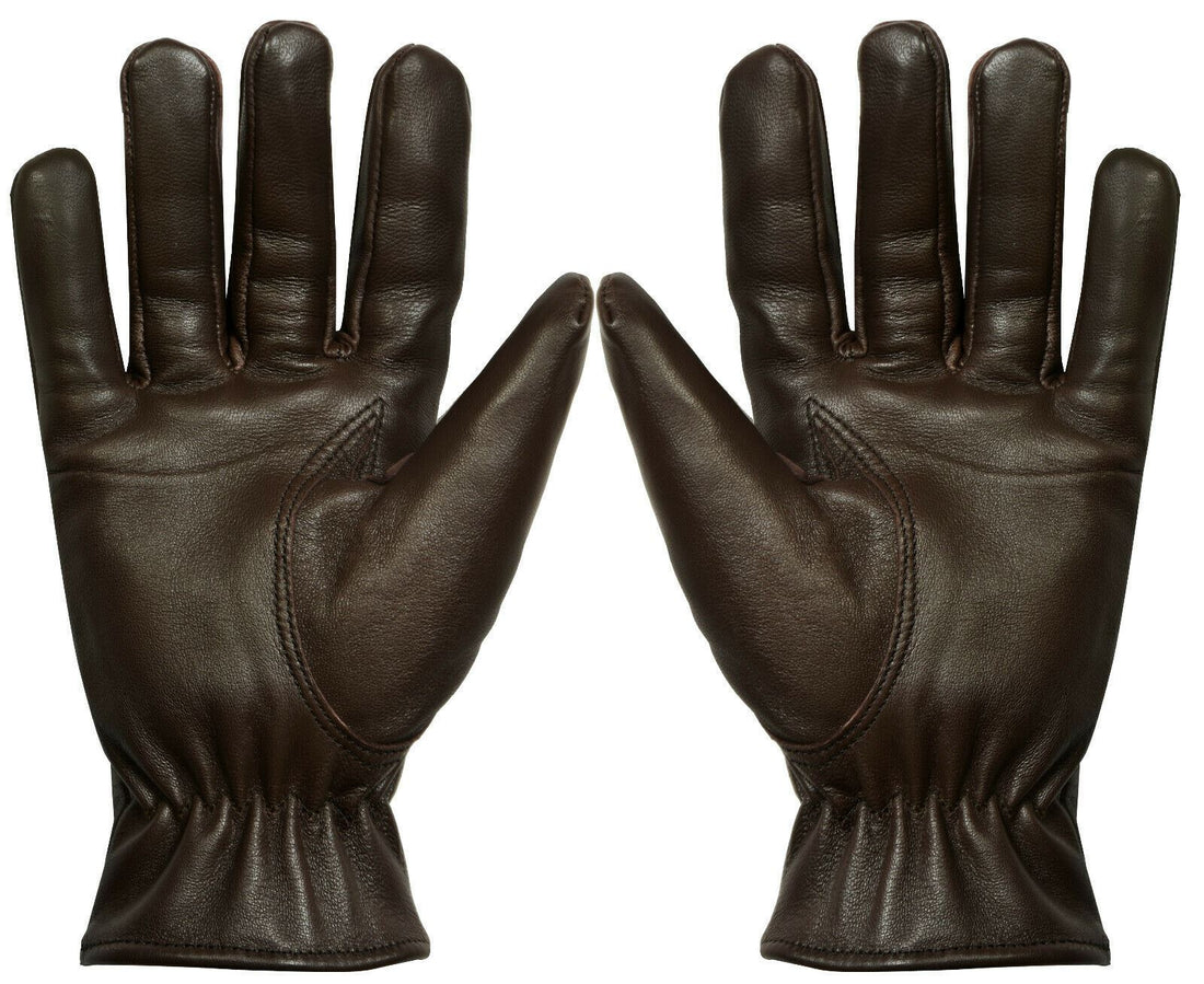 MENS BROWN CLASSIC REAL 100% LEATHER GLOVES THERMAL LINED DRIVING WINTER GIFT