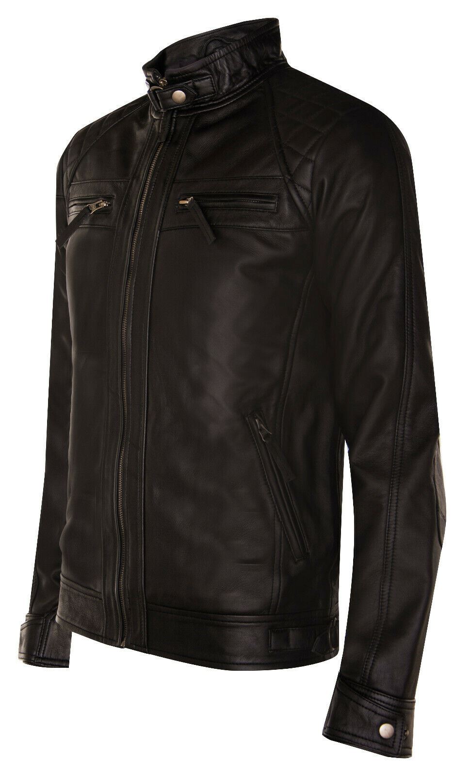 Men Classic Leather Quilted Biker Jacket-Silsden