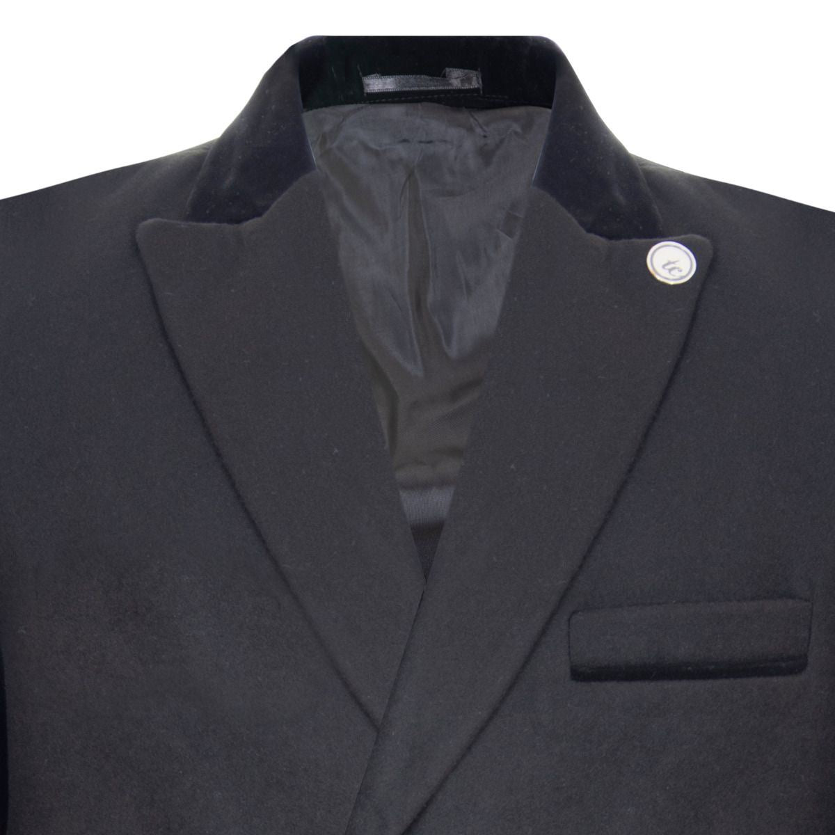 Mens 3/4 Black Long Double Breasted Crombie Overcoat Wool Coat Peaky Blinders