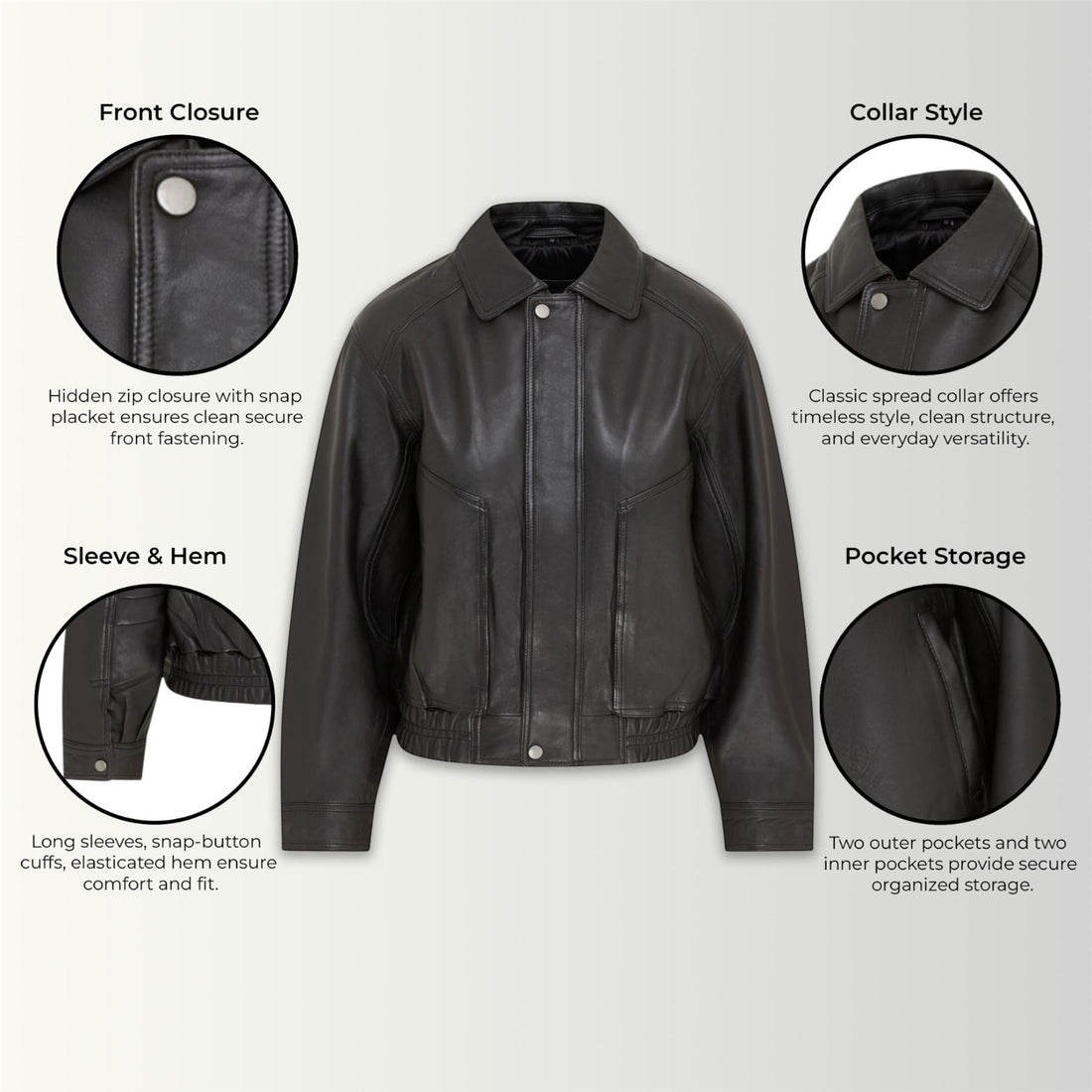 Womens Leather Biker Bomber Oversized Jacket - Blouson