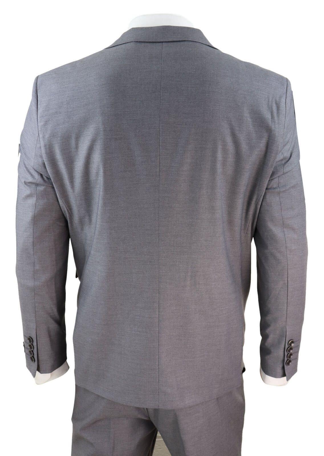 New Mens 3 Piece Suit Plain Grey Classic Tailored Fit Smart Casual 1920s Formal