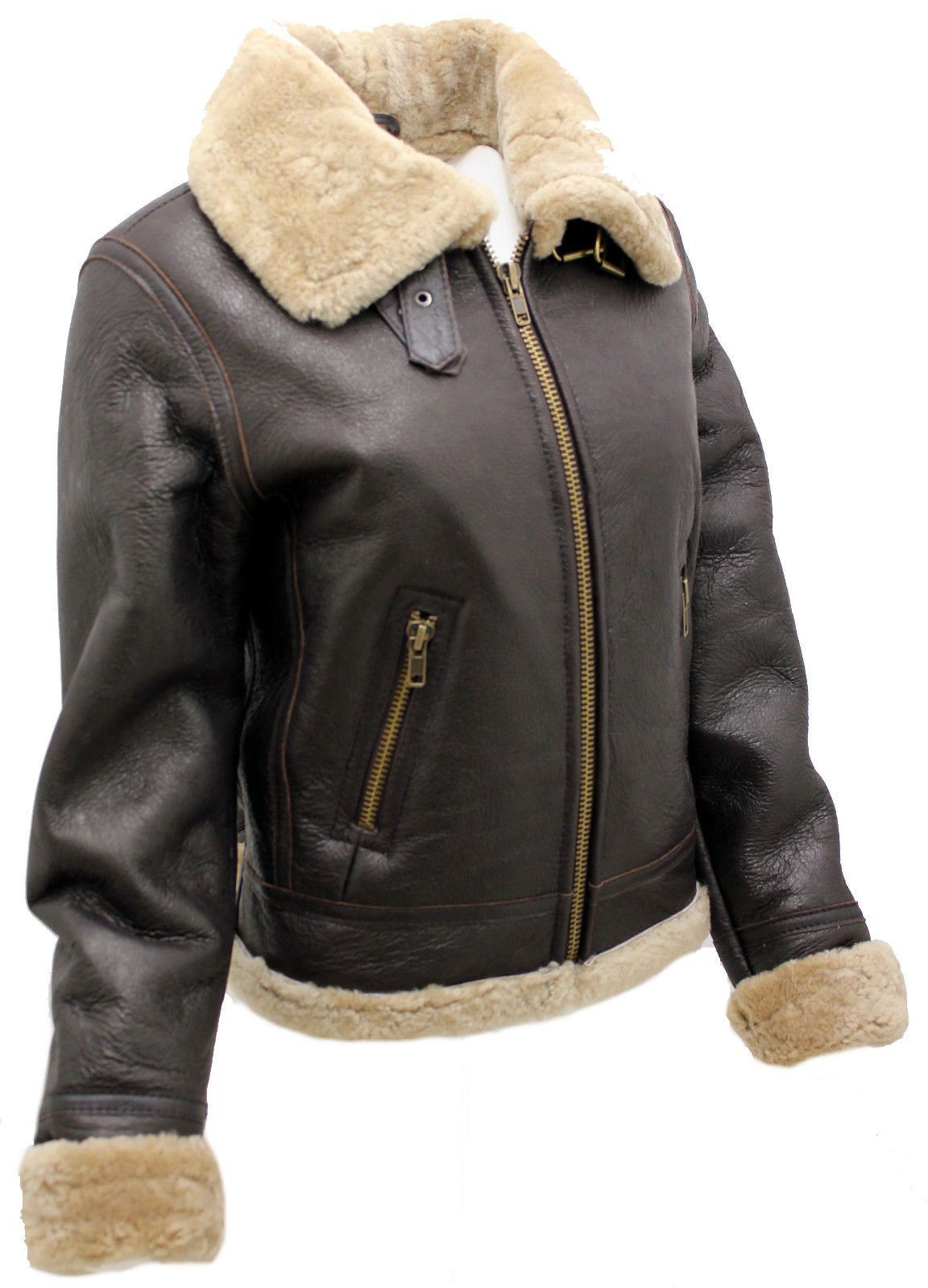 Womens B3 Sheepskin Brown Leather Jacket-Portland