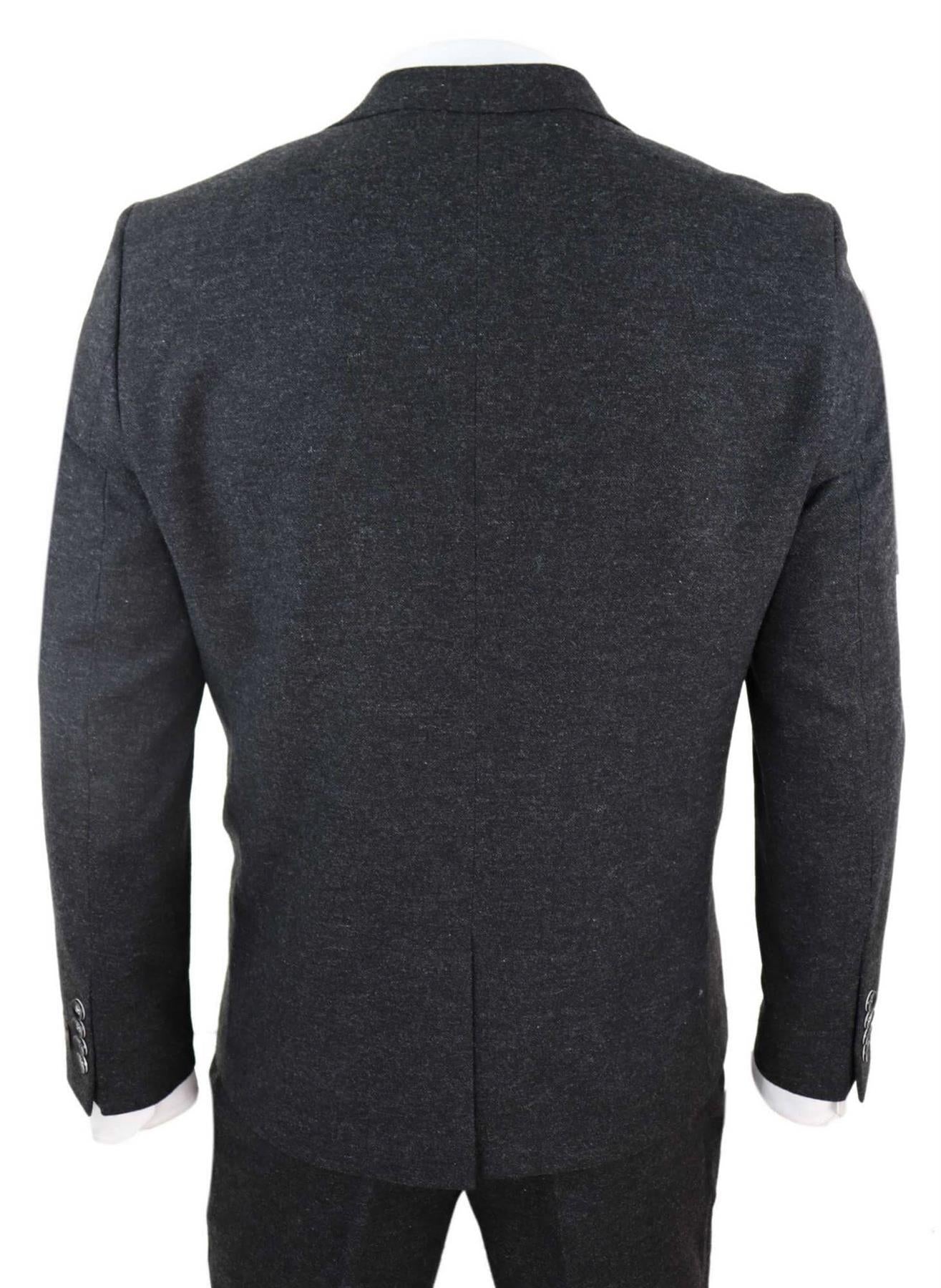 Mens 3 Piece Black Wool Tweed Vintage Retro Suit