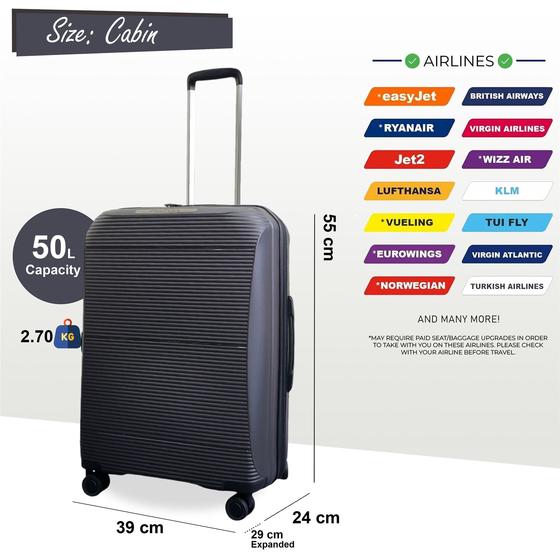 Abiko Cabin Hard Shell Suitcase in Grey