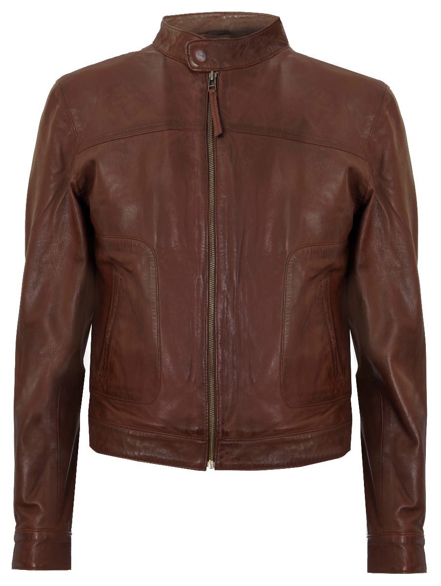 Mens Classic Fitted Leather Biker Jacket-Stockport
