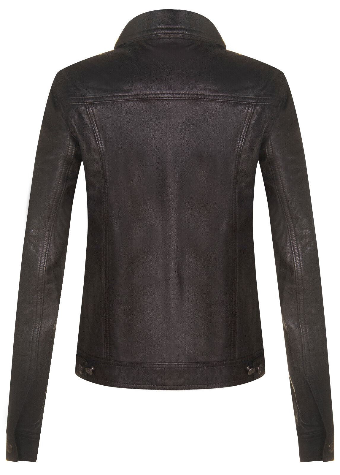 Womens Classic Leather Trucker Jeans Jacket-Nelson