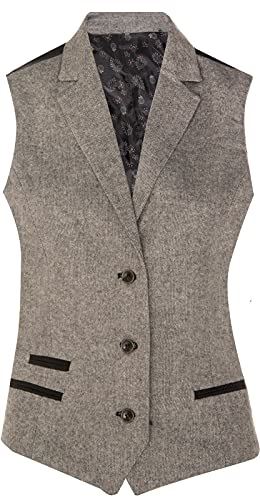 Womens Tweed 1920s Herringbone Light Grey Waistcoat - Upperclass Fashions 