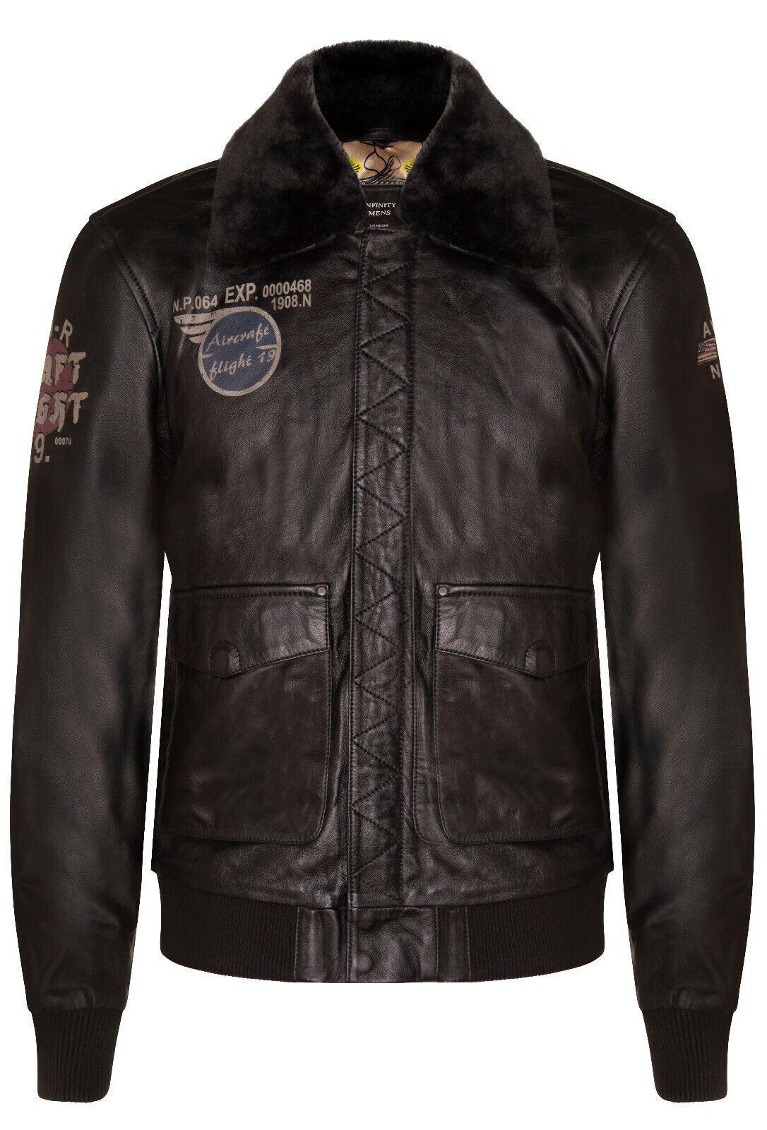 Mens Printed Leather Pilot Bomber Jacket - Croydon - Upperclass Fashions 