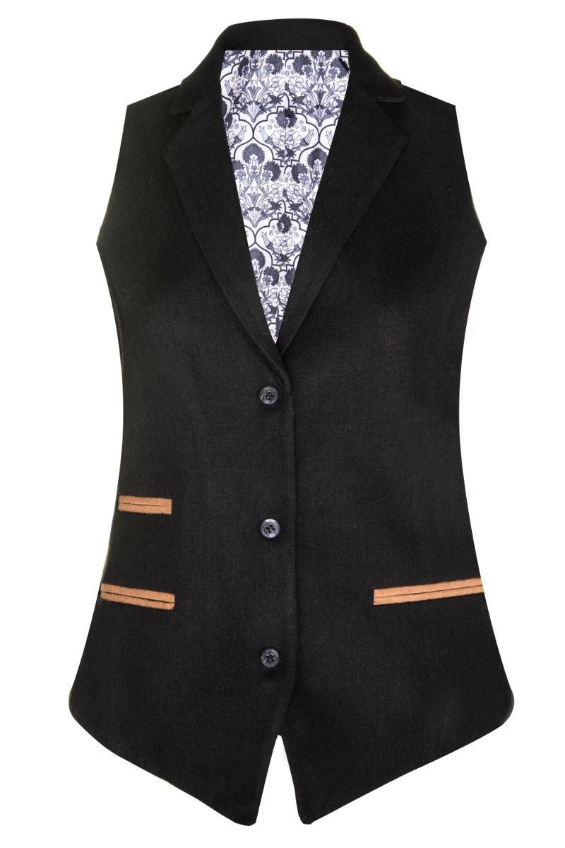 Womens 1920s Black Wool Classic Retro Vintage Waistcoat