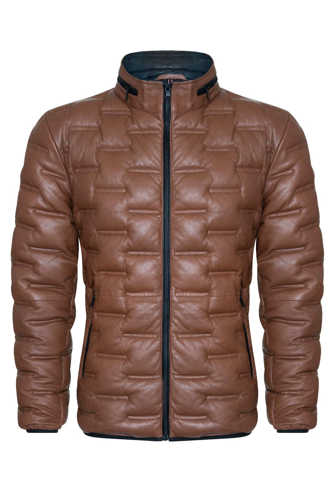 Mens Quilted Puffer Leather Bomber Jacket - Torpoint - Upperclass Fashions 