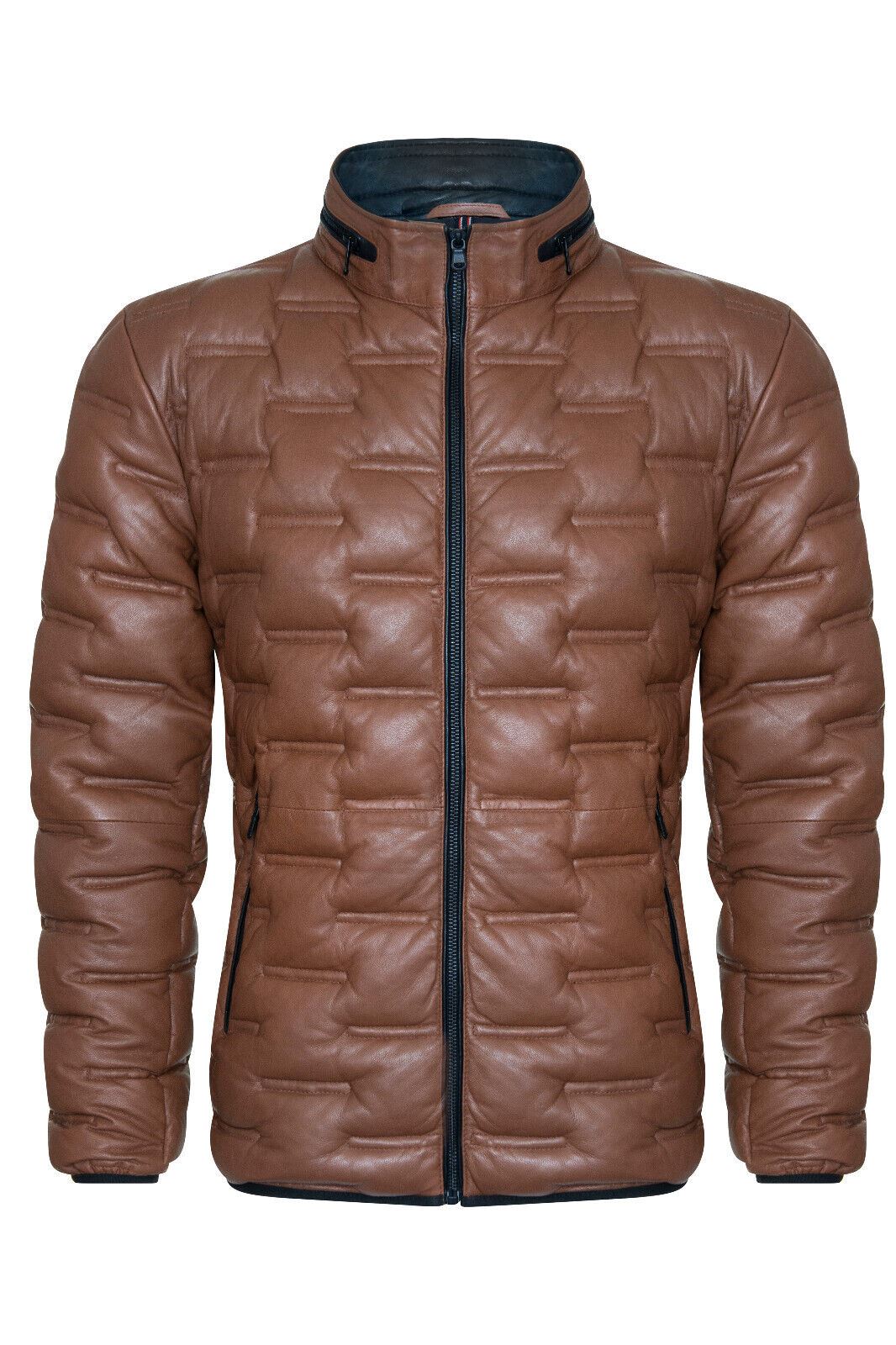 Mens Quilted Puffer Leather Bomber Jacket - Torpoint