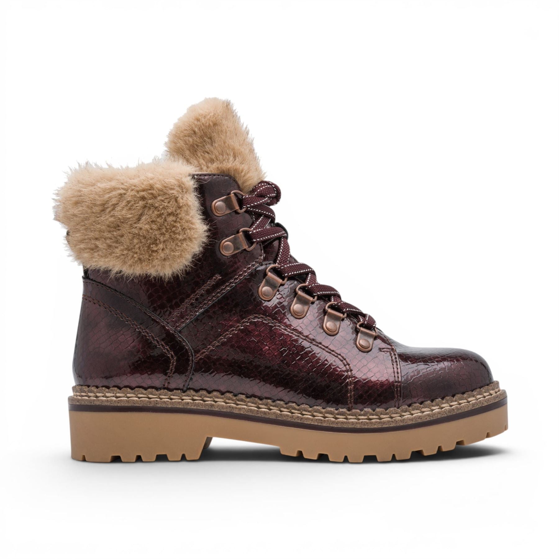 Tamaris Women’s Red Faux Leather Warm Winter Ankle Boots - 26264-43