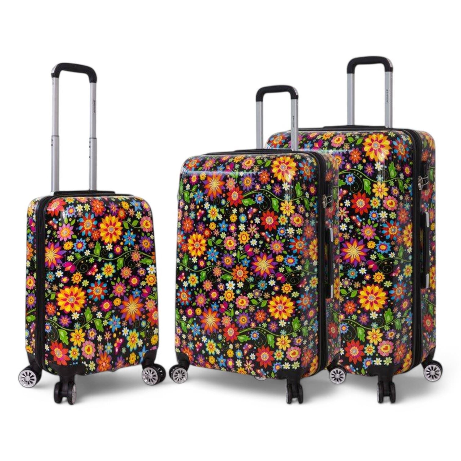 Ballina Set of 3 Hard Shell Suitcase in Black Flower