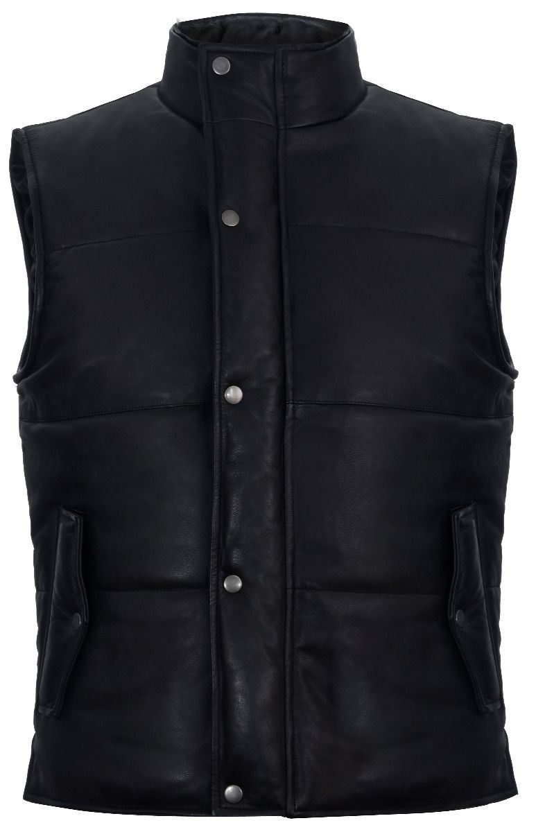 Mens Classic Leather Puffer Waistcoat-Gateshead