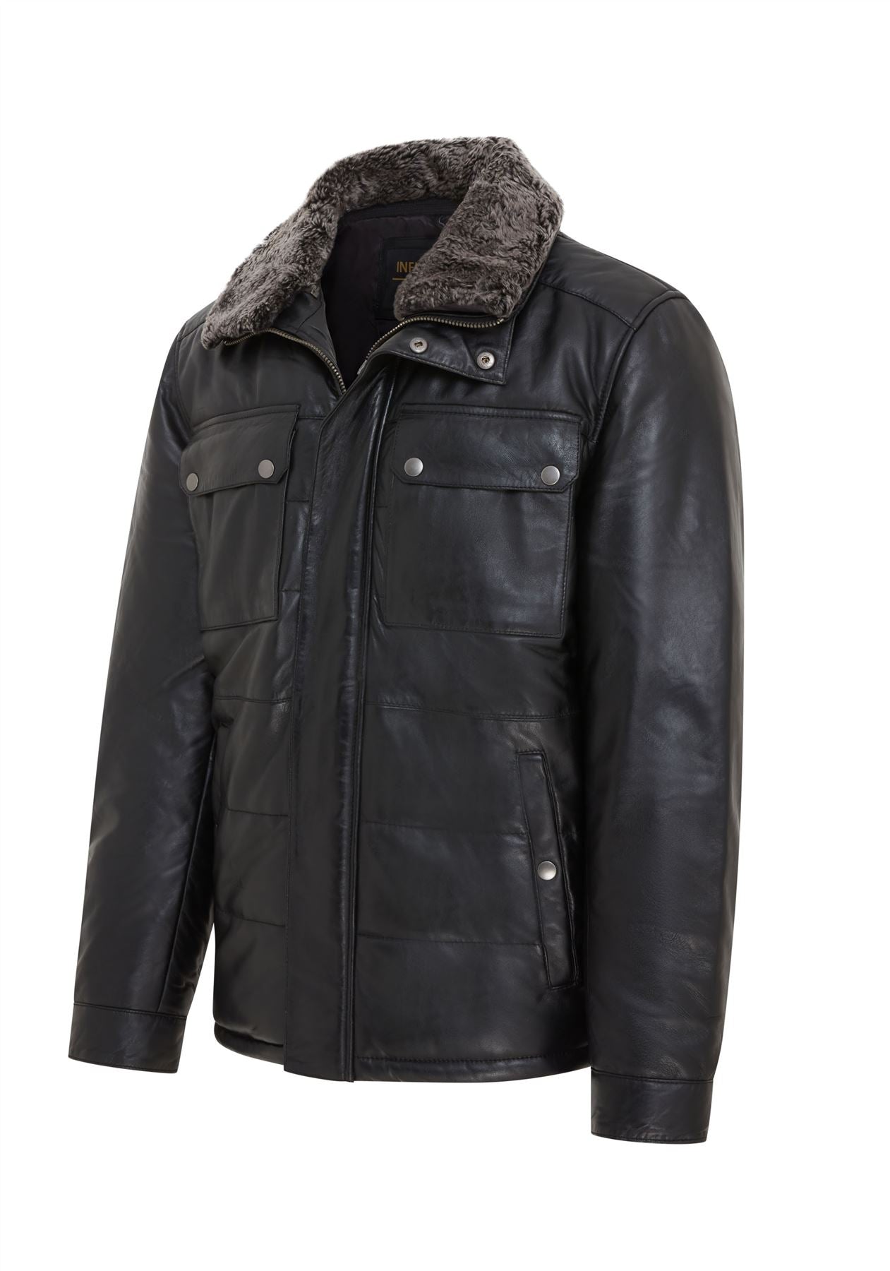 Mens Leather Puffer Quilted Jacket - Farsund