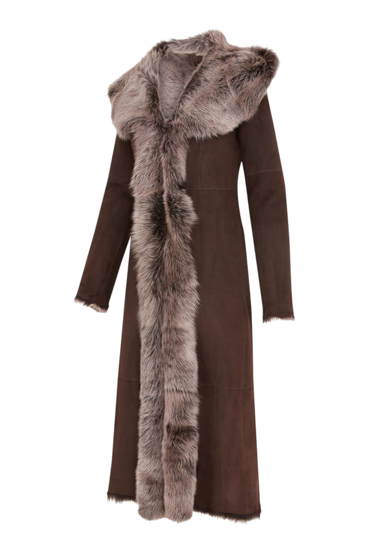 Womens Suede Toscana Sheepskin Hooded Trench Coat-Fribourg