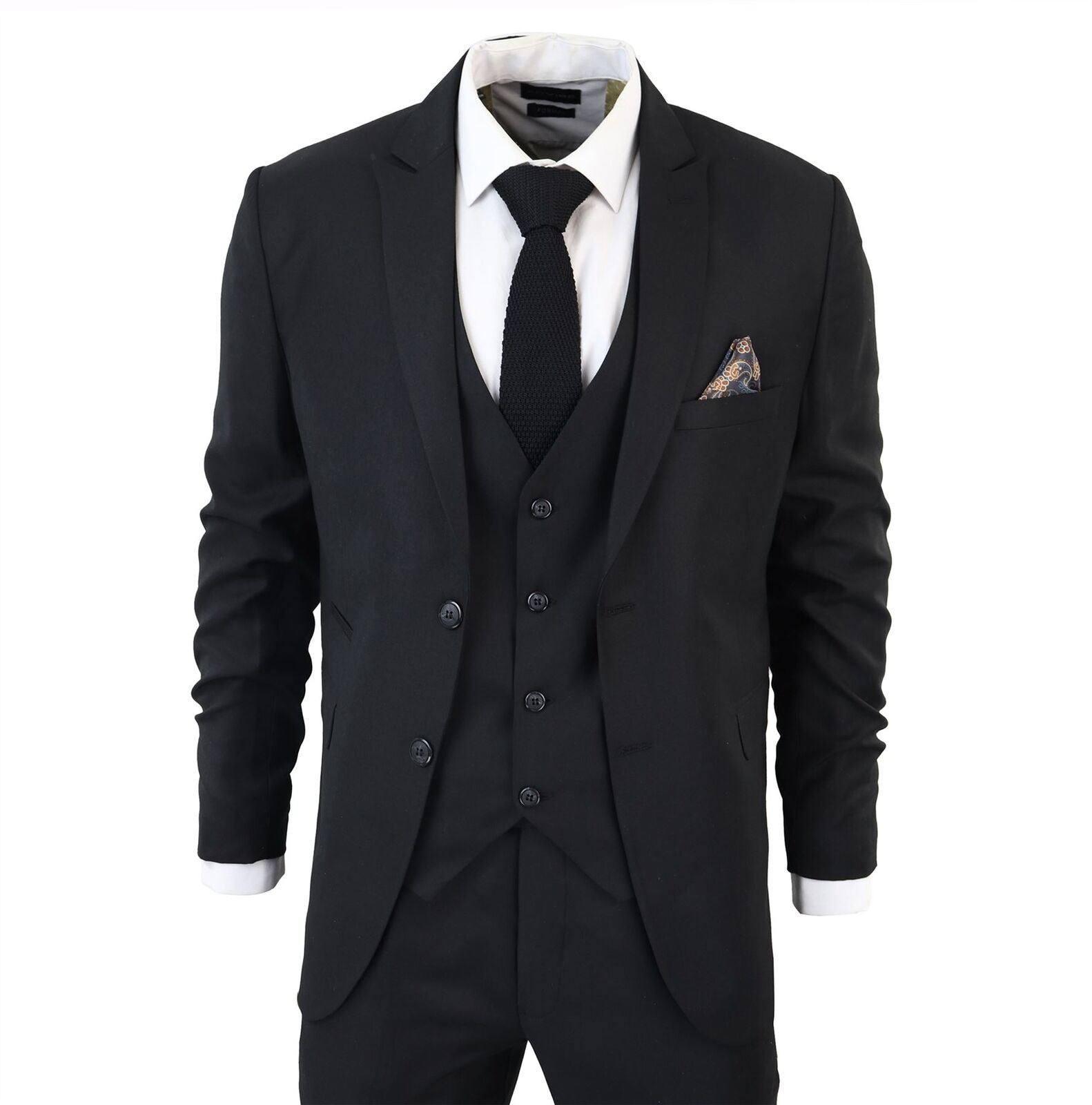 Mens IM1 Classic Plain Black 3 Piece Suit