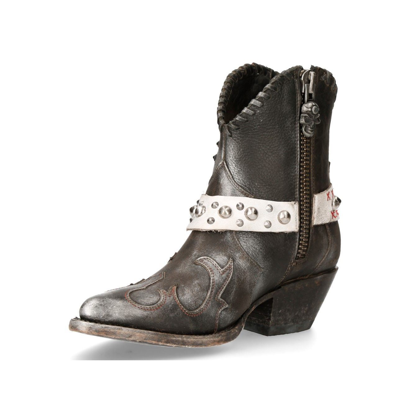 New Rock Grey Leather Pointed Cowboy Boots- WSTM004-S2