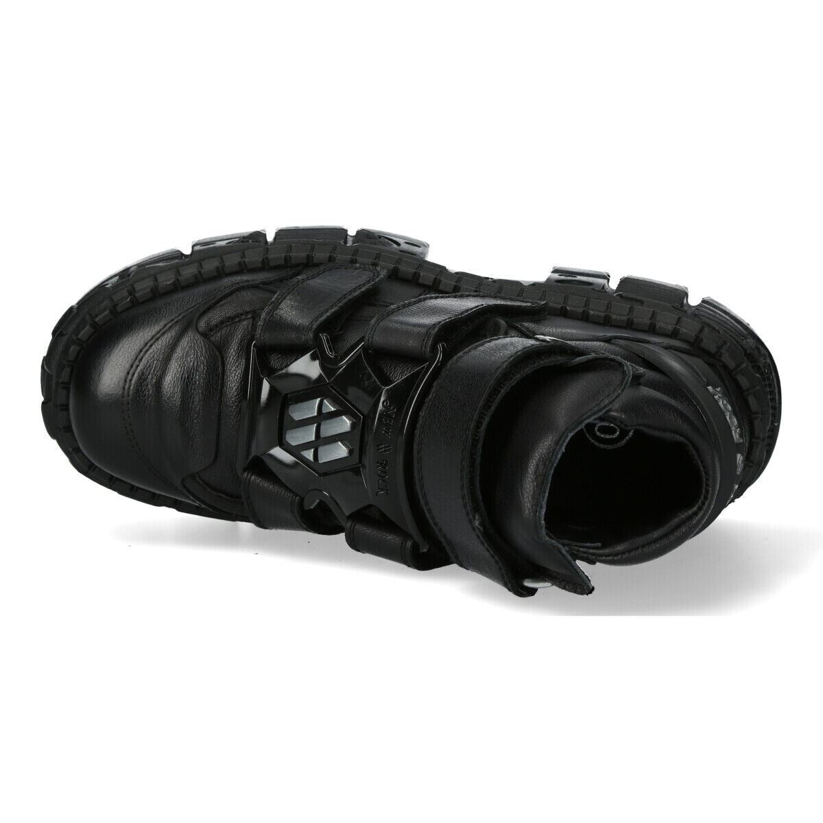 New Rock Metallic Ankle Black Leather Boots-WALL285-S2