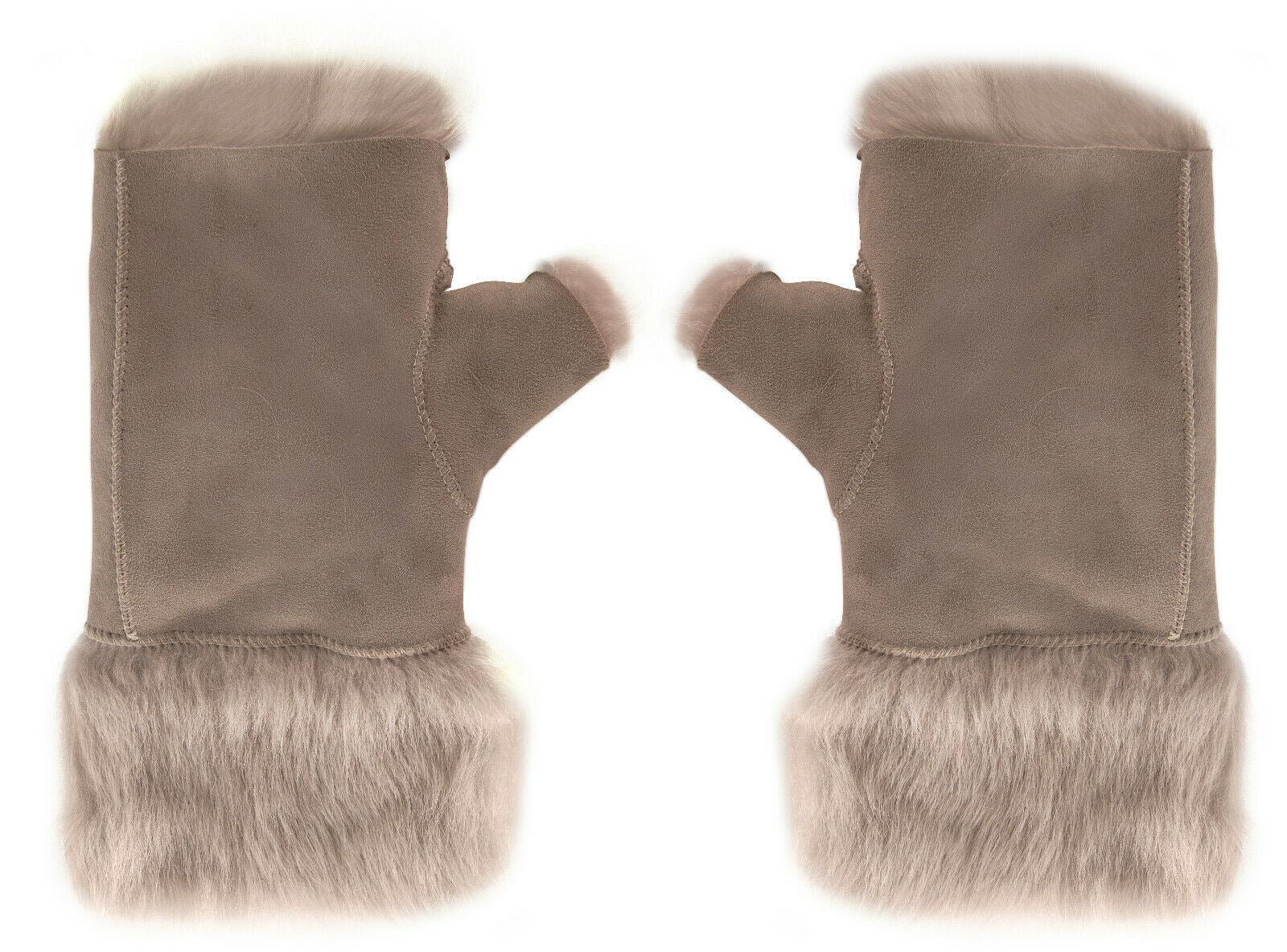 Womens Shearling Mittens Fingerless Cuffs Toscana Suede Sheepskin Fur