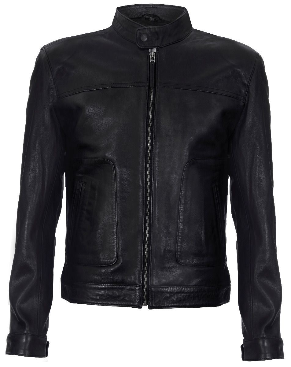 Mens Classic Fitted Leather Biker Jacket-Stockport