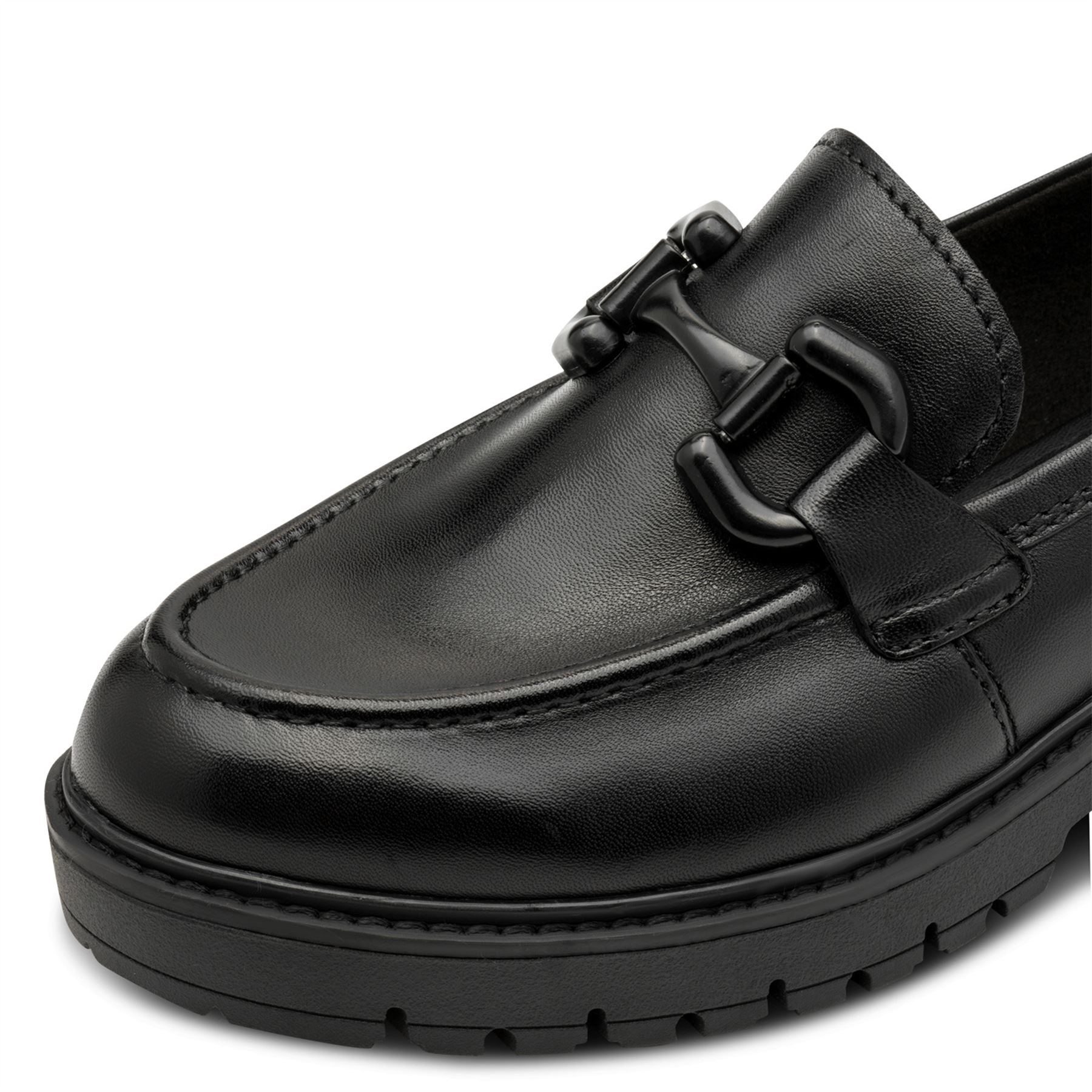Tamaris Womens Black Leather Loafers Slip-On Platform Shoes