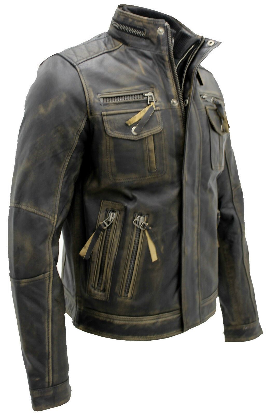 Mens Classic Leather Biker Jacket-Shildon